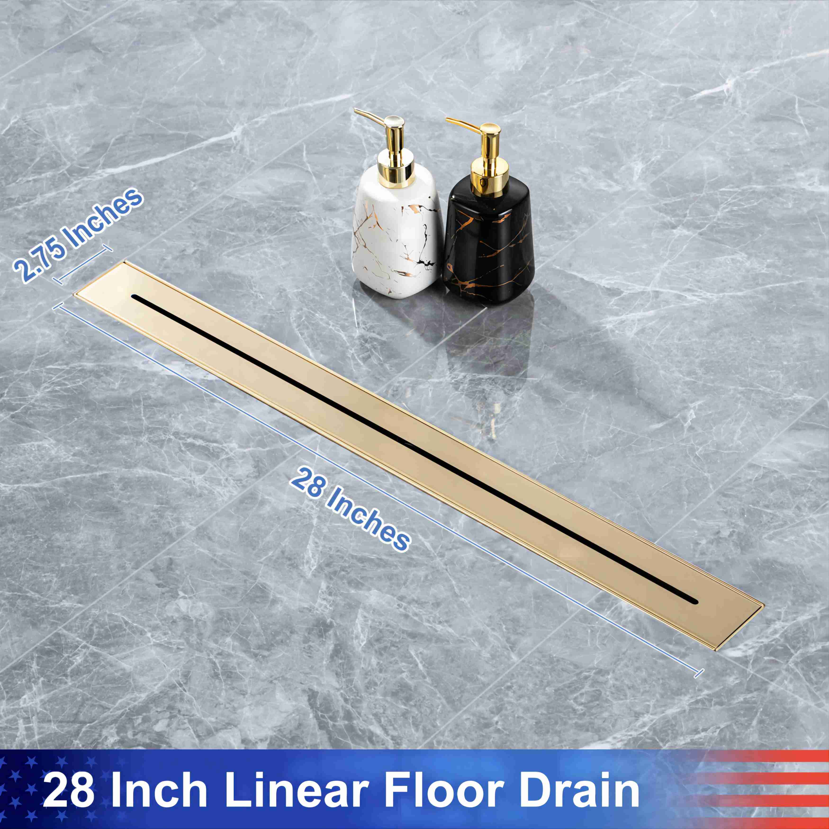 28" Linear Grid Shower Drain, Matte Black