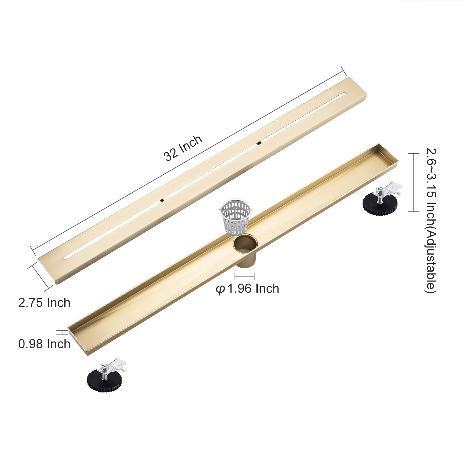 Drain de douche à grille linéaire de 32 po de largeur RX7006-32