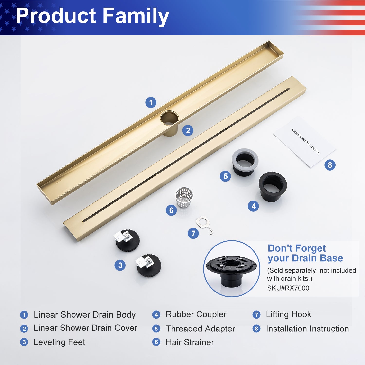 32" Linear Grid Shower Drain, Matte Black