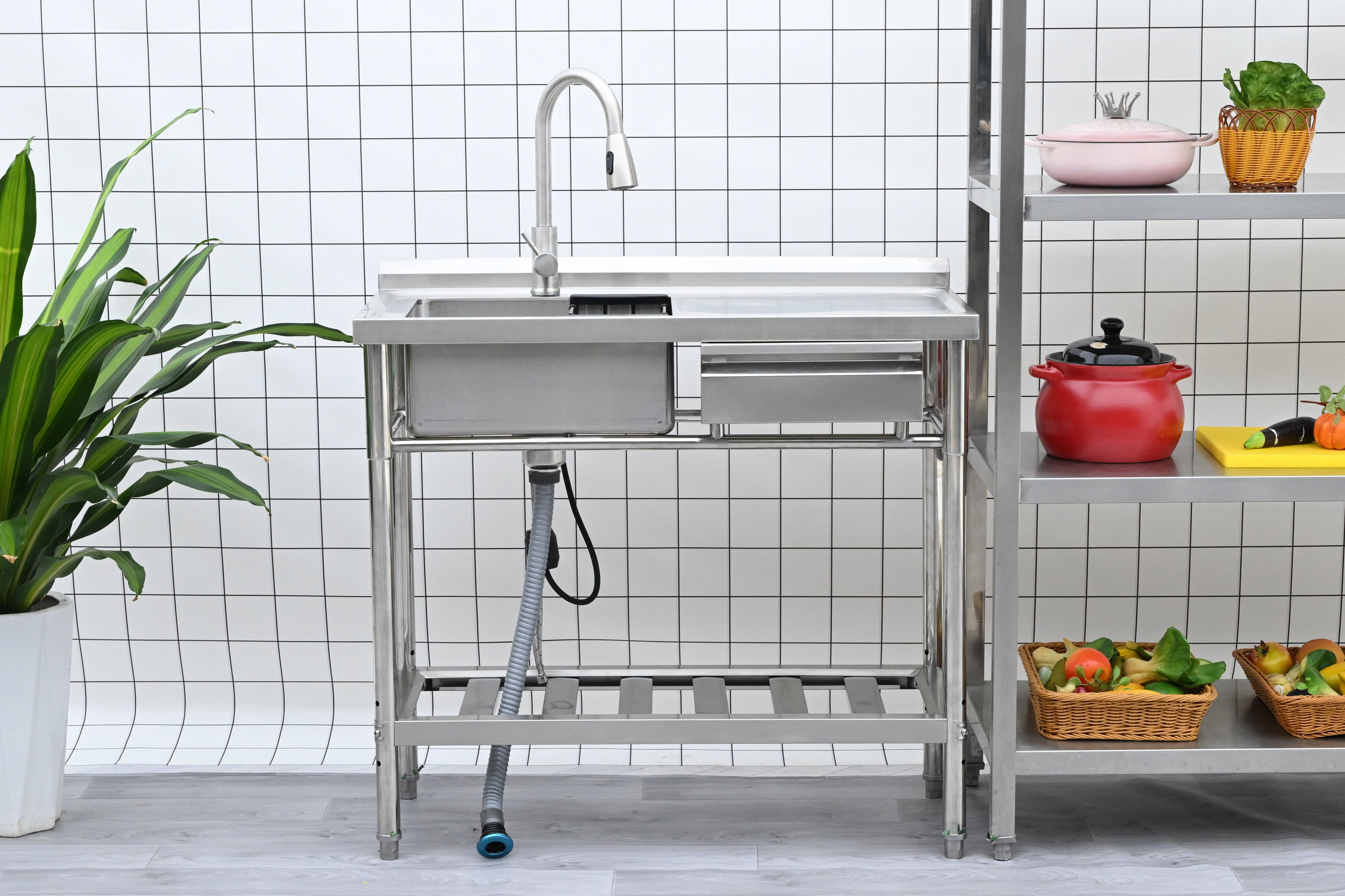 Rainlex 39" Freestanding Commercial Stainless Steel Kitchen Sink with Pull-Out Faucet