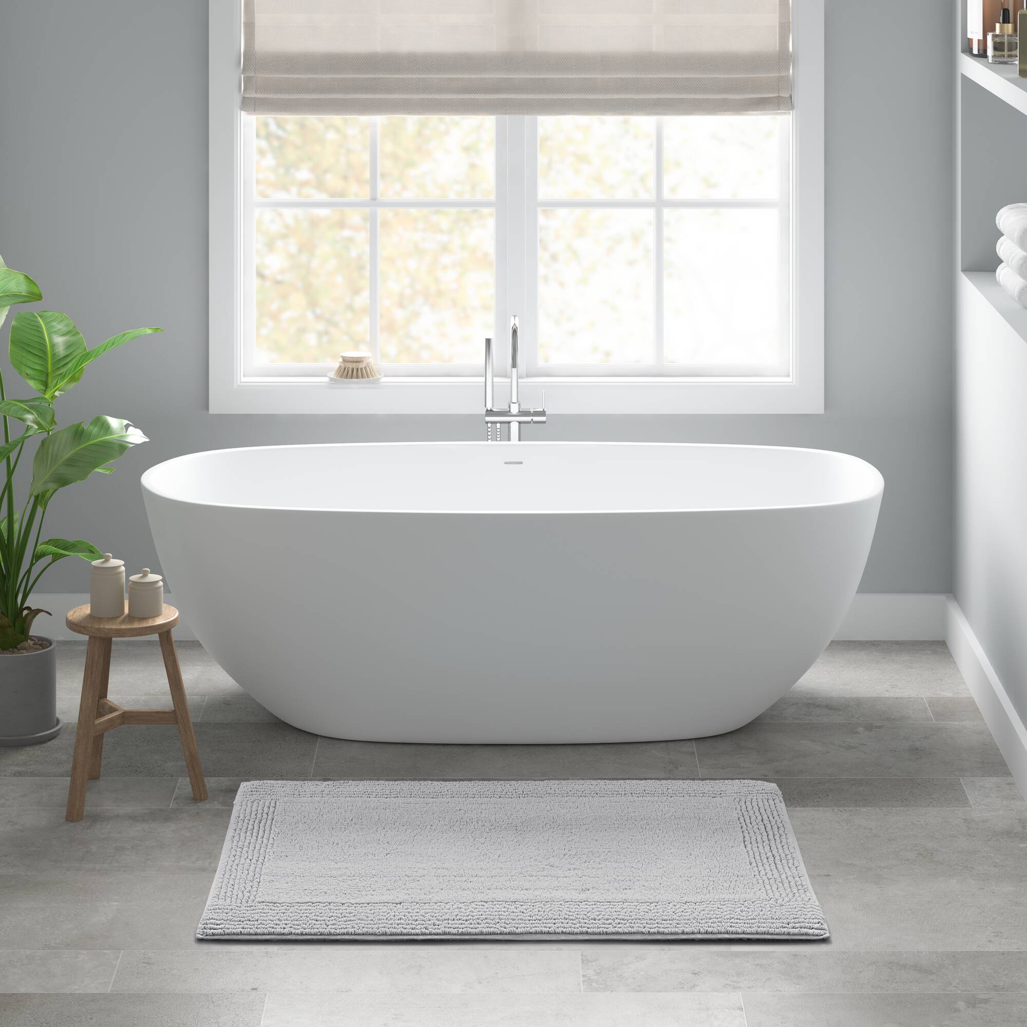 Rainlex 20" x 30" Reversible Cotton Bath Rug, Gray