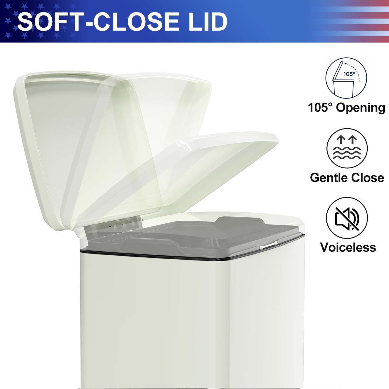 17 Gal. Stainless Steel Step Trash Can with Soft-Close Lid, Removable Inner Bucket, Detachable Wheels and Odor Control Slot RX-TB01-17