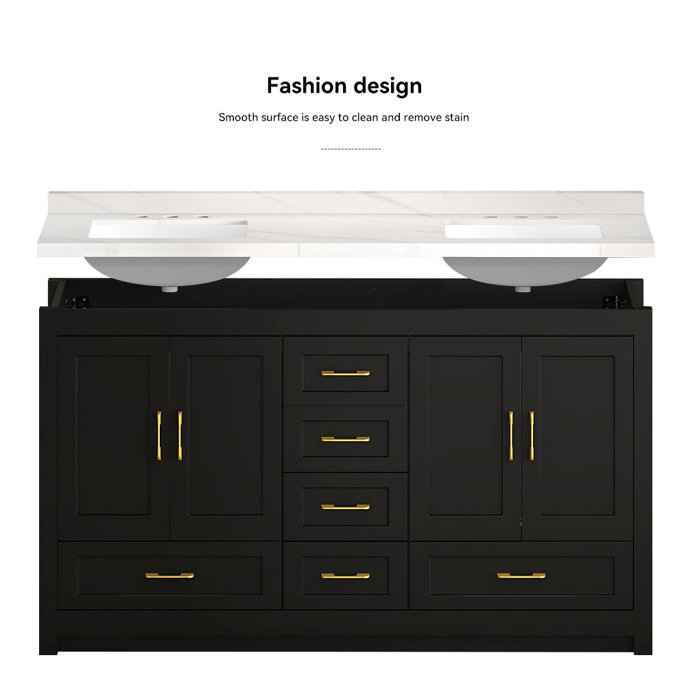 60" Freestanding Bathroom Vanity with Storage, Soft-Close Doors & Drawers, Matte Black
