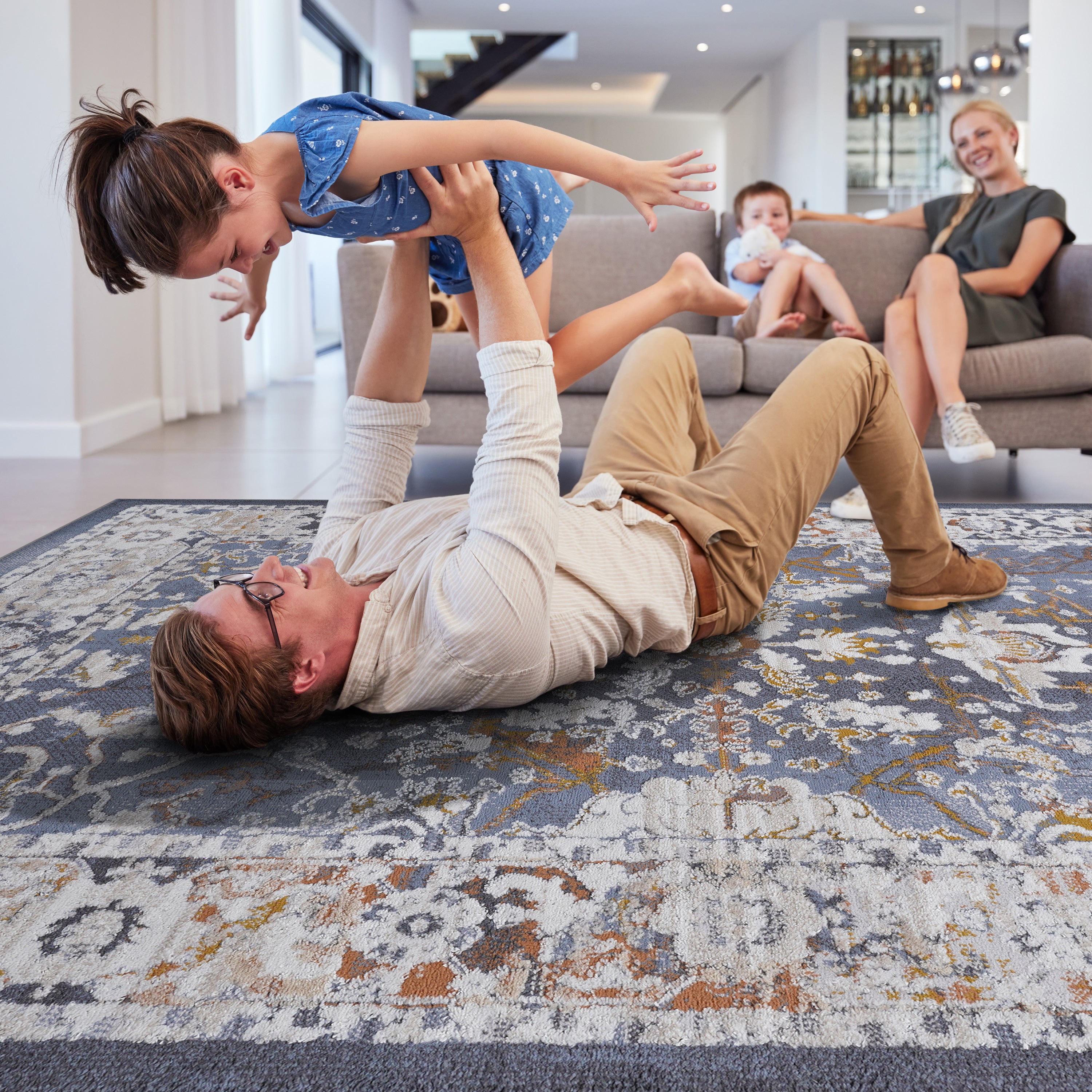 Rainlex 8X10 Blue/Traditional Non-Shedding Living Room Bedroom Dining Home Office Stylish and Stain Resistant Area Rug 