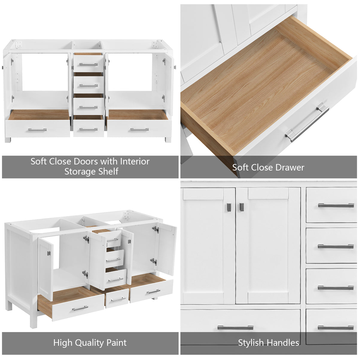 RAINLEX 60 in. Freestanding Double Sink Bathroom Vanity, Solid Wood