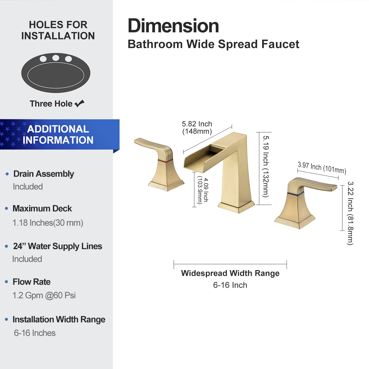 2-Handle Widespread Bathroom Faucet with Drain Assembly (S83002)
