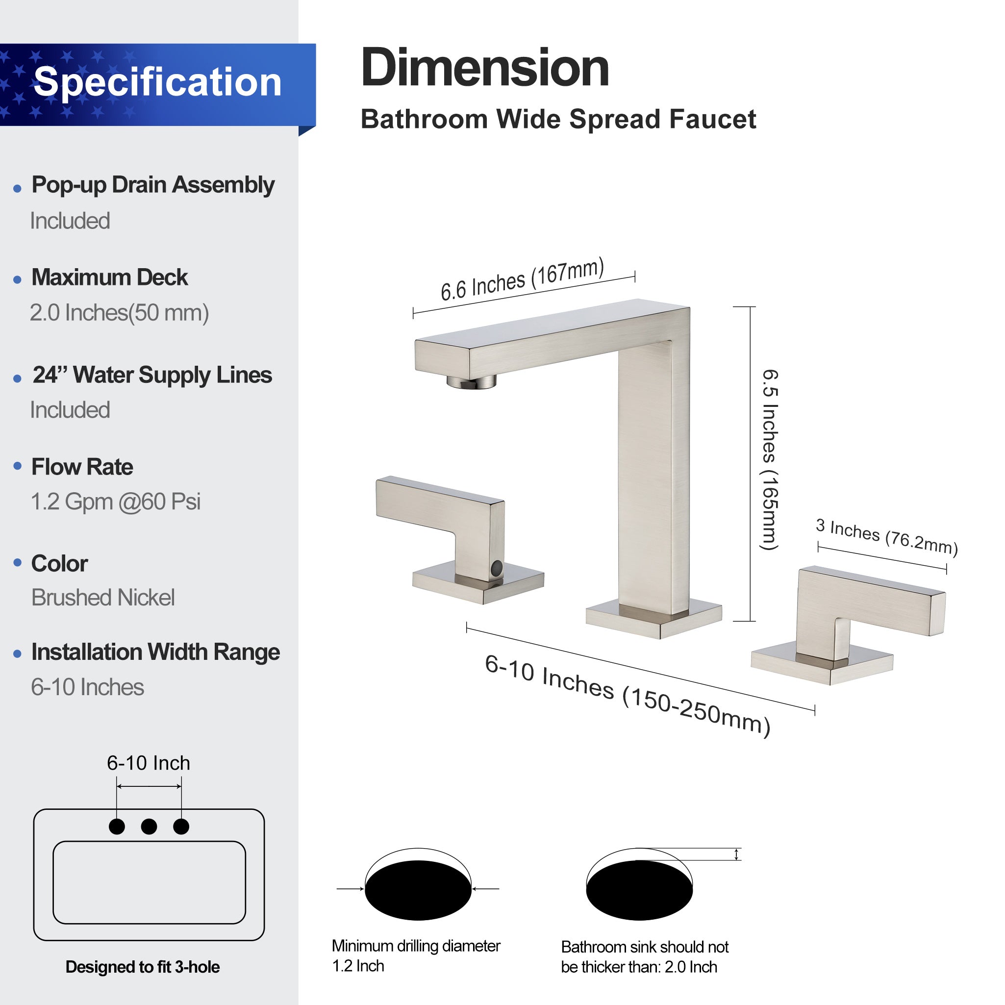 Widespread Faucet 2-handle Bathroom Faucet with Drain Assembly RX83006