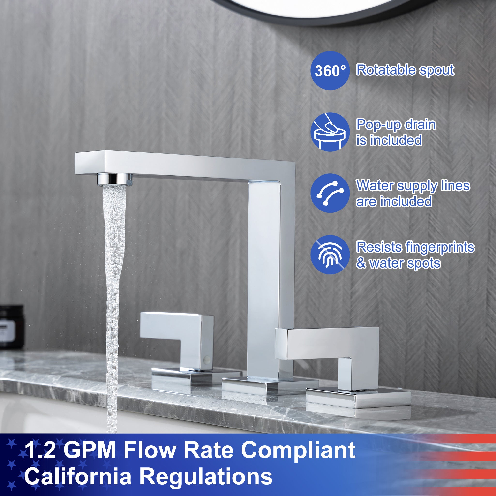 2-Handle Widespread Bathroom Faucet with Drain Assembly (S83006)