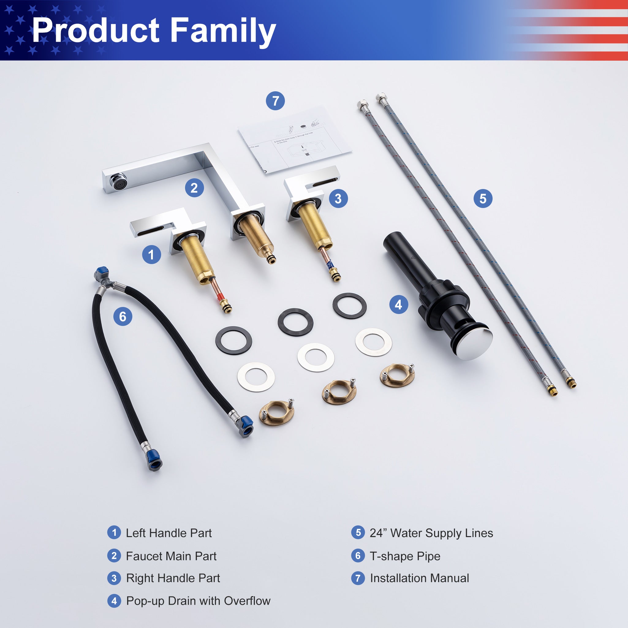 2-Handle Widespread Bathroom Faucet with Drain Assembly (S83006)