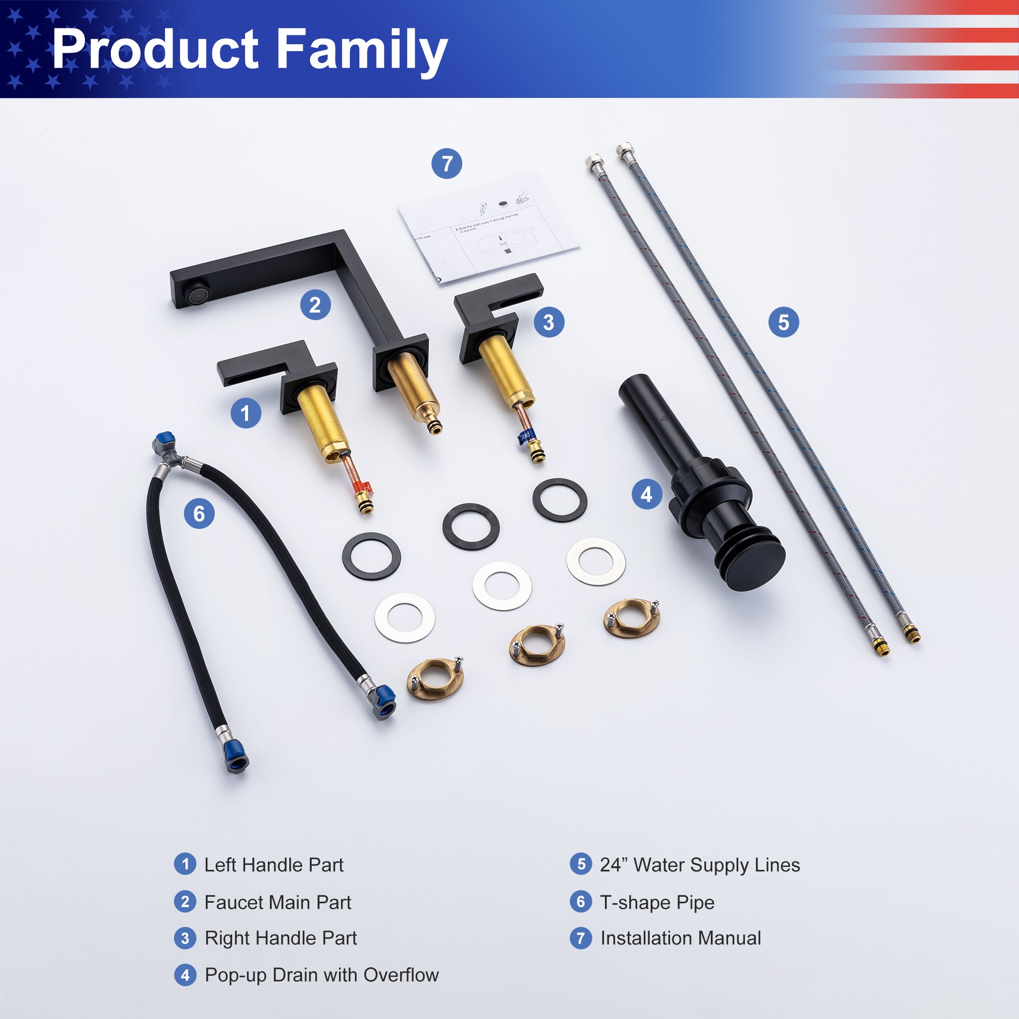 2-Handle Widespread Bathroom Faucet with Drain Assembly (S83006)