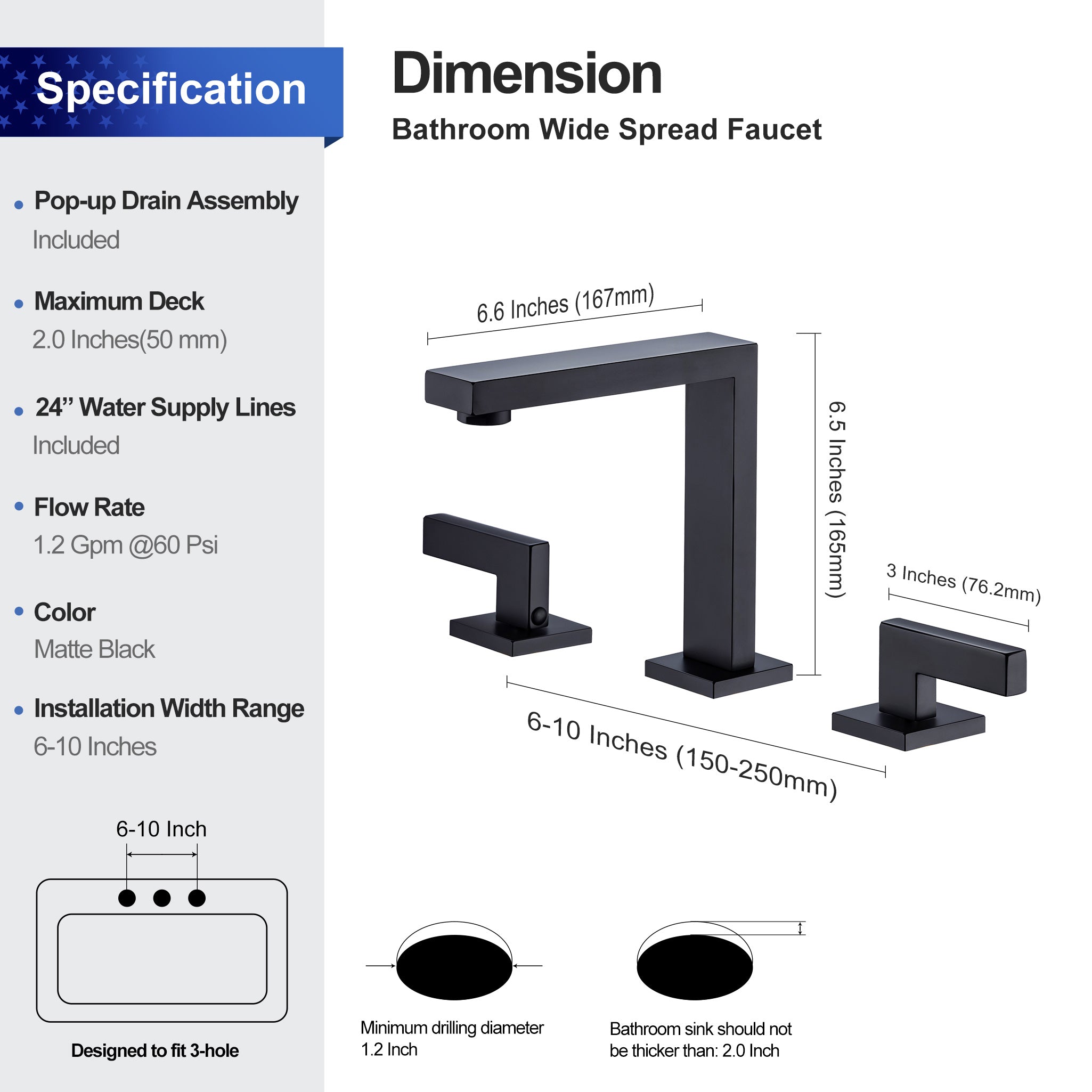 2-Handle Widespread Bathroom Faucet with Drain Assembly (S83006)