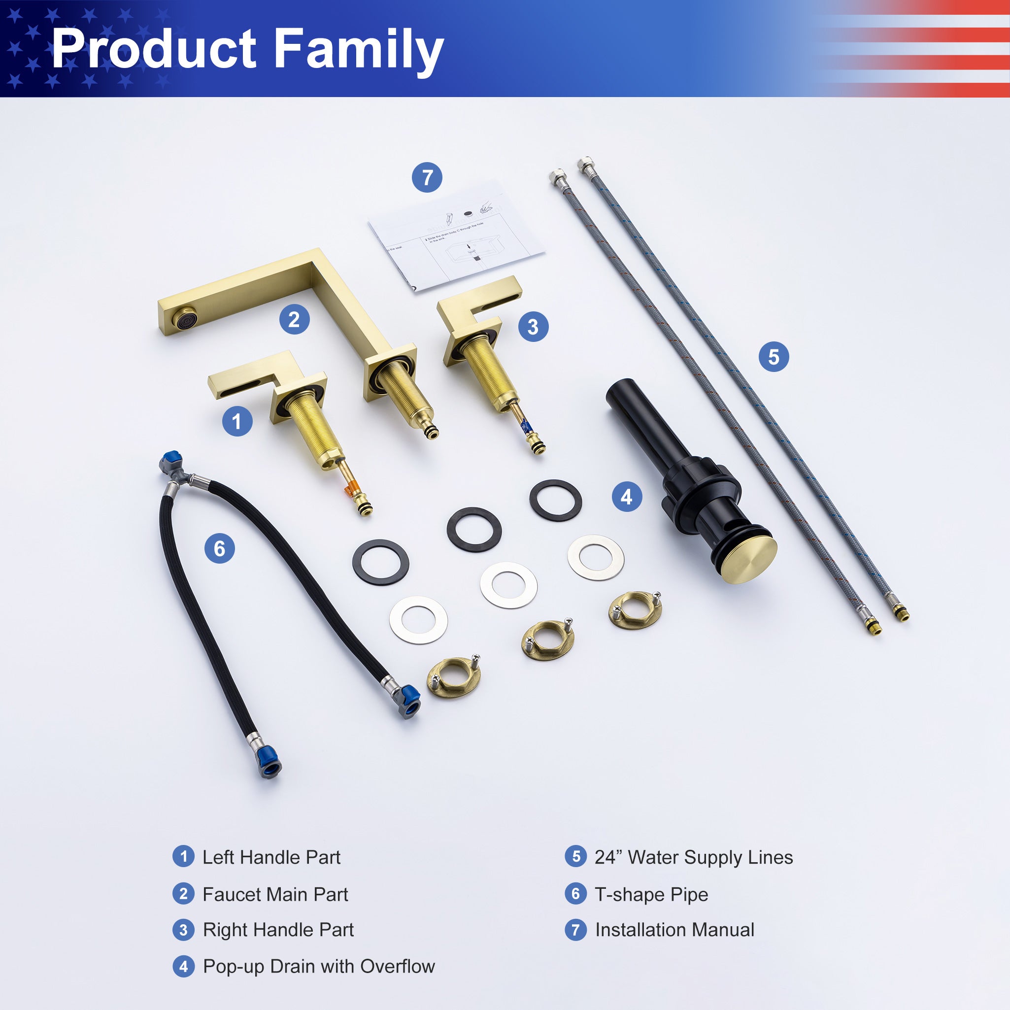 2-Handle Widespread Bathroom Faucet with Drain Assembly (S83006)