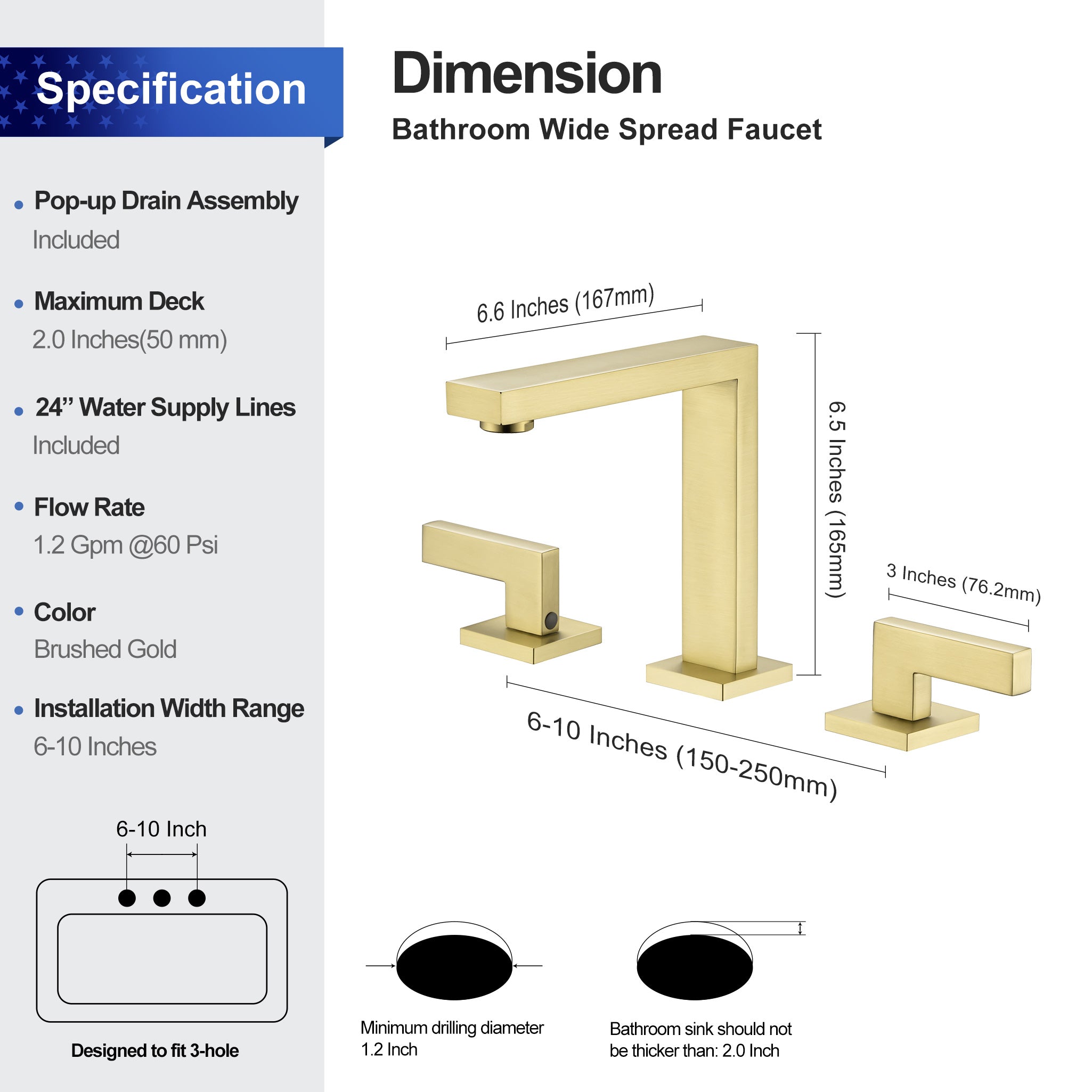 2-Handle Widespread Bathroom Faucet with Drain Assembly (S83006)