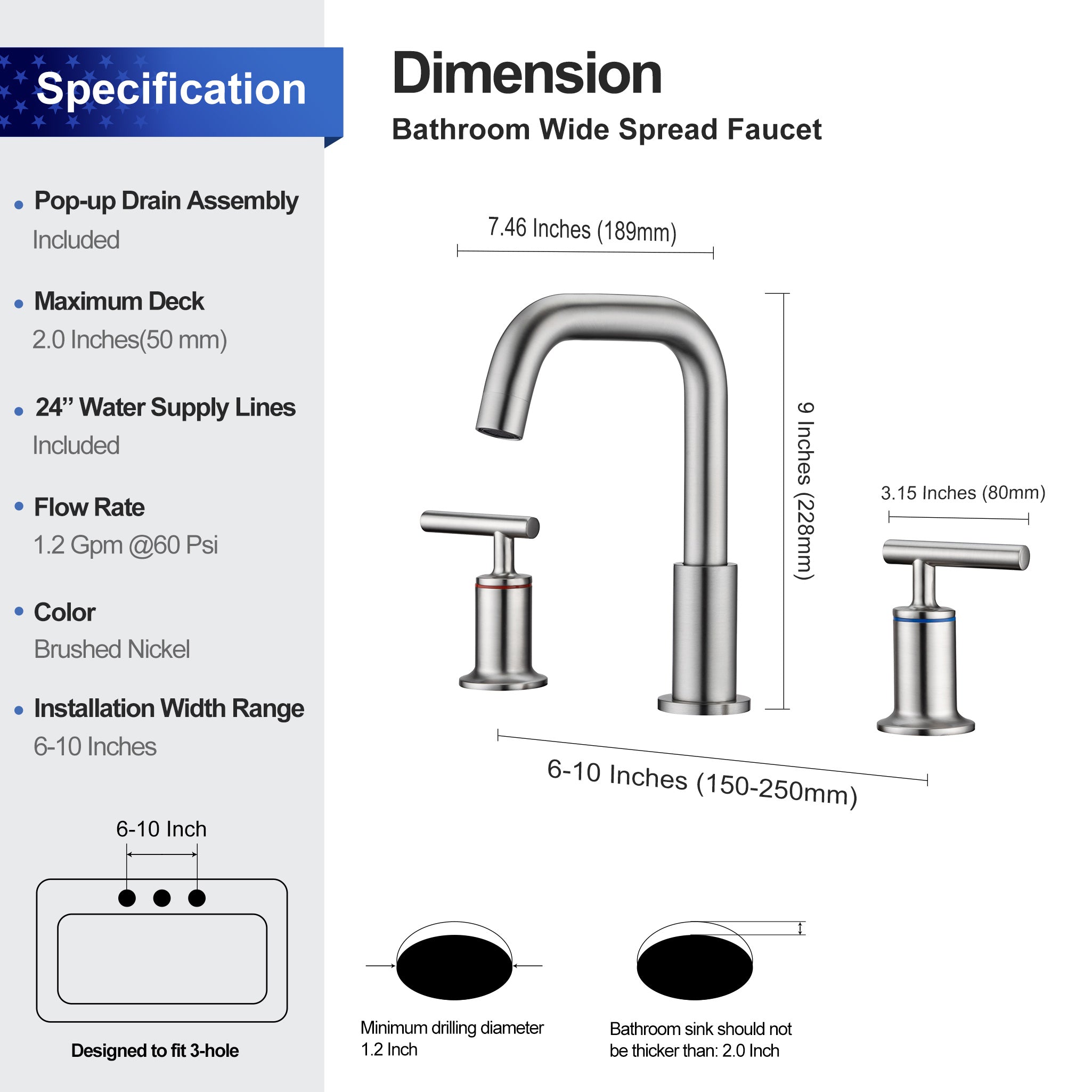 Widespread Faucet 2-handle Bathroom Faucet with Drain Assembly RX83009