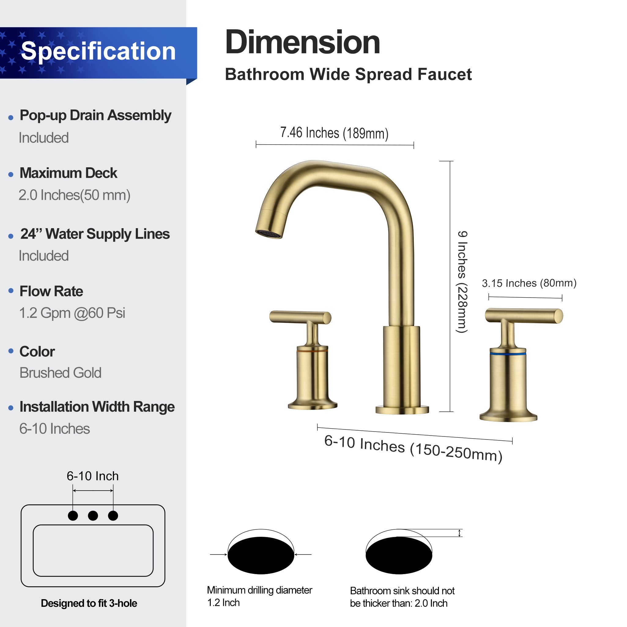 Widespread Faucet 2-handle Bathroom Faucet with Drain Assembly RX83009