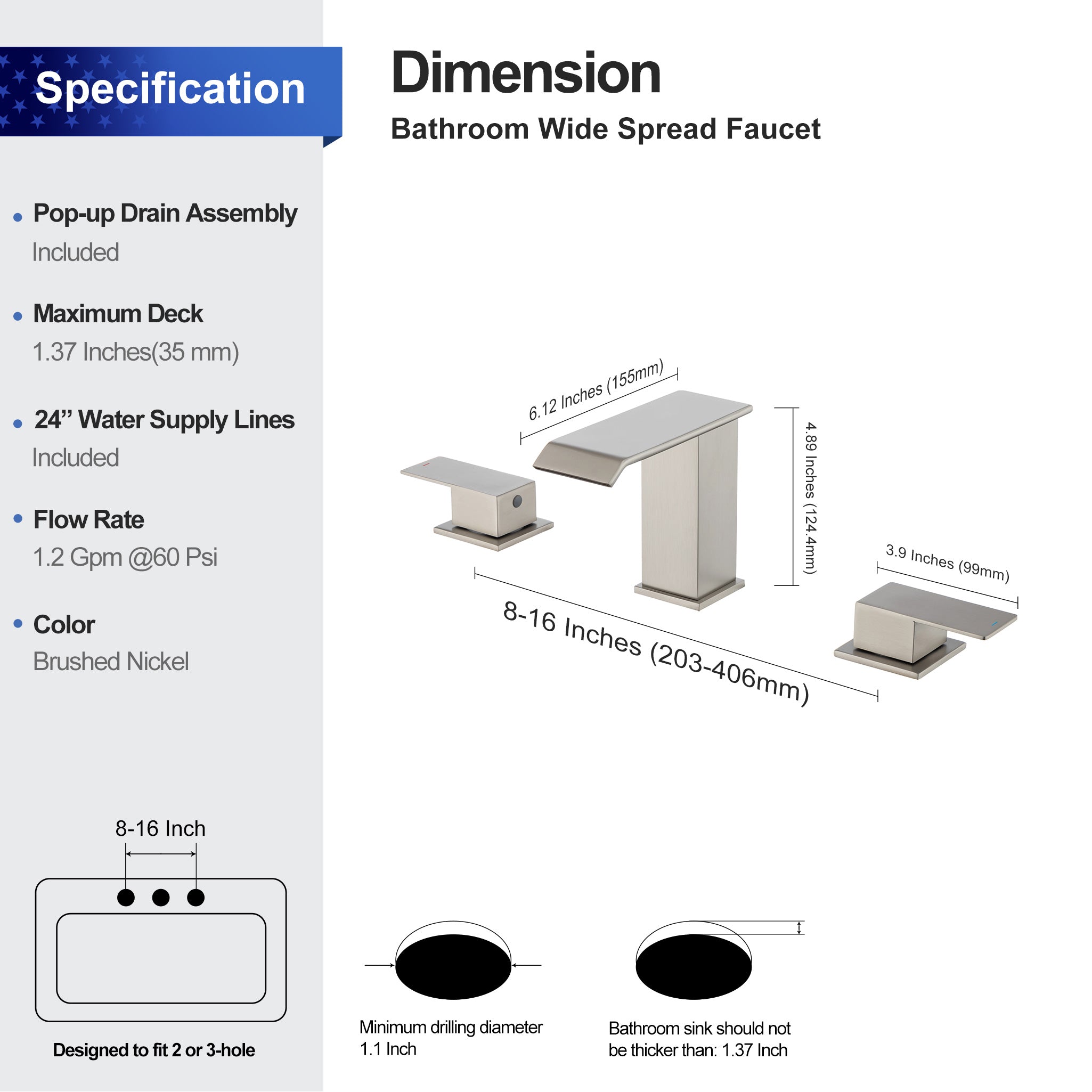 Dimension | Bathroom Wide Spread Faucet