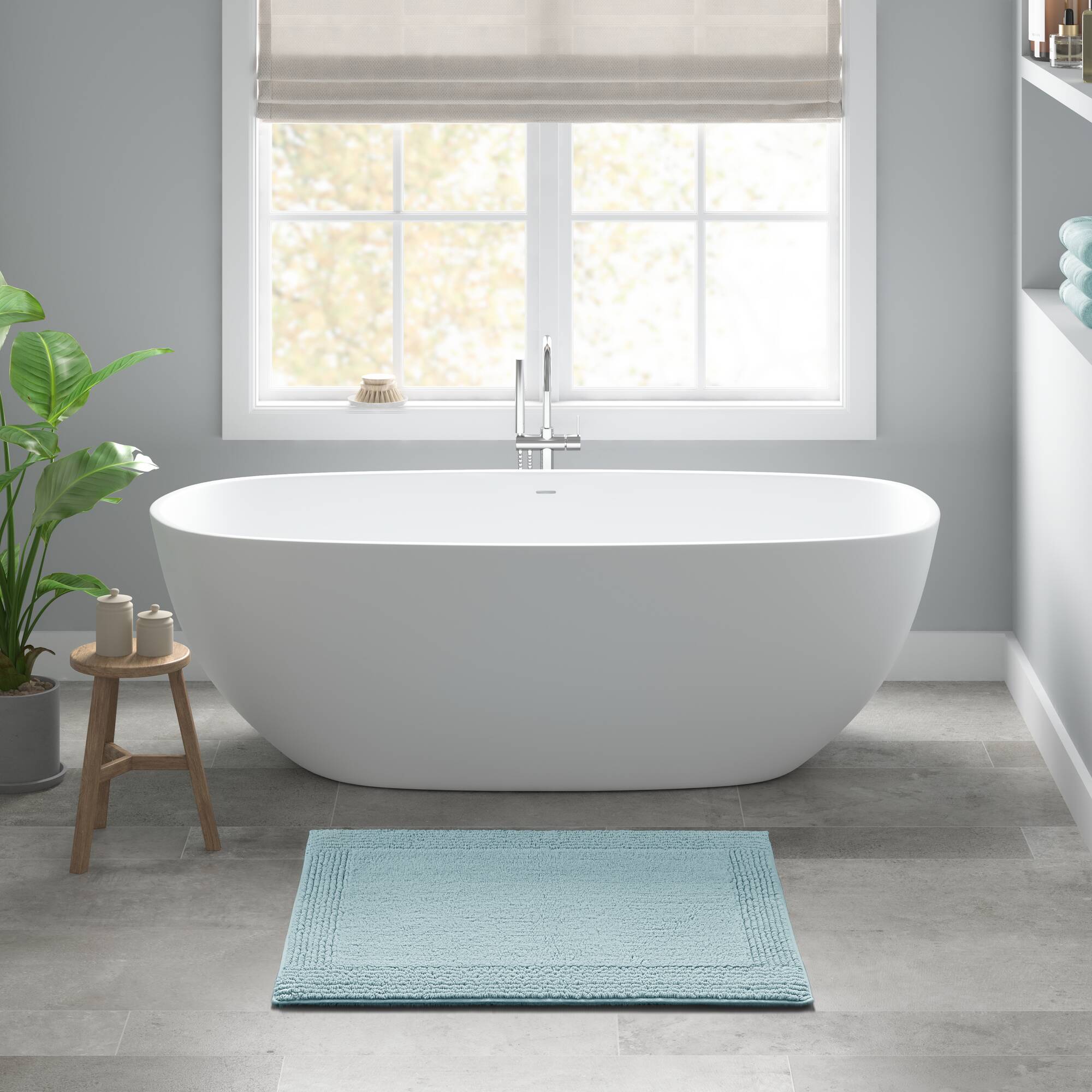 Rainlex 17" x 24" Reversible Cotton Bath Rug, Blue