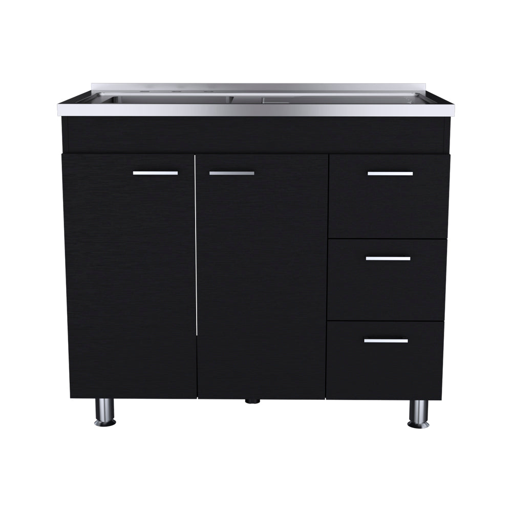 Rainlex 39.3 in. x 20.6 in. Black Freestanding Utility Sink with Cabinet, 3 Drawers, Double Door Storage & Faucet Hole for Kitchen Laundry Room