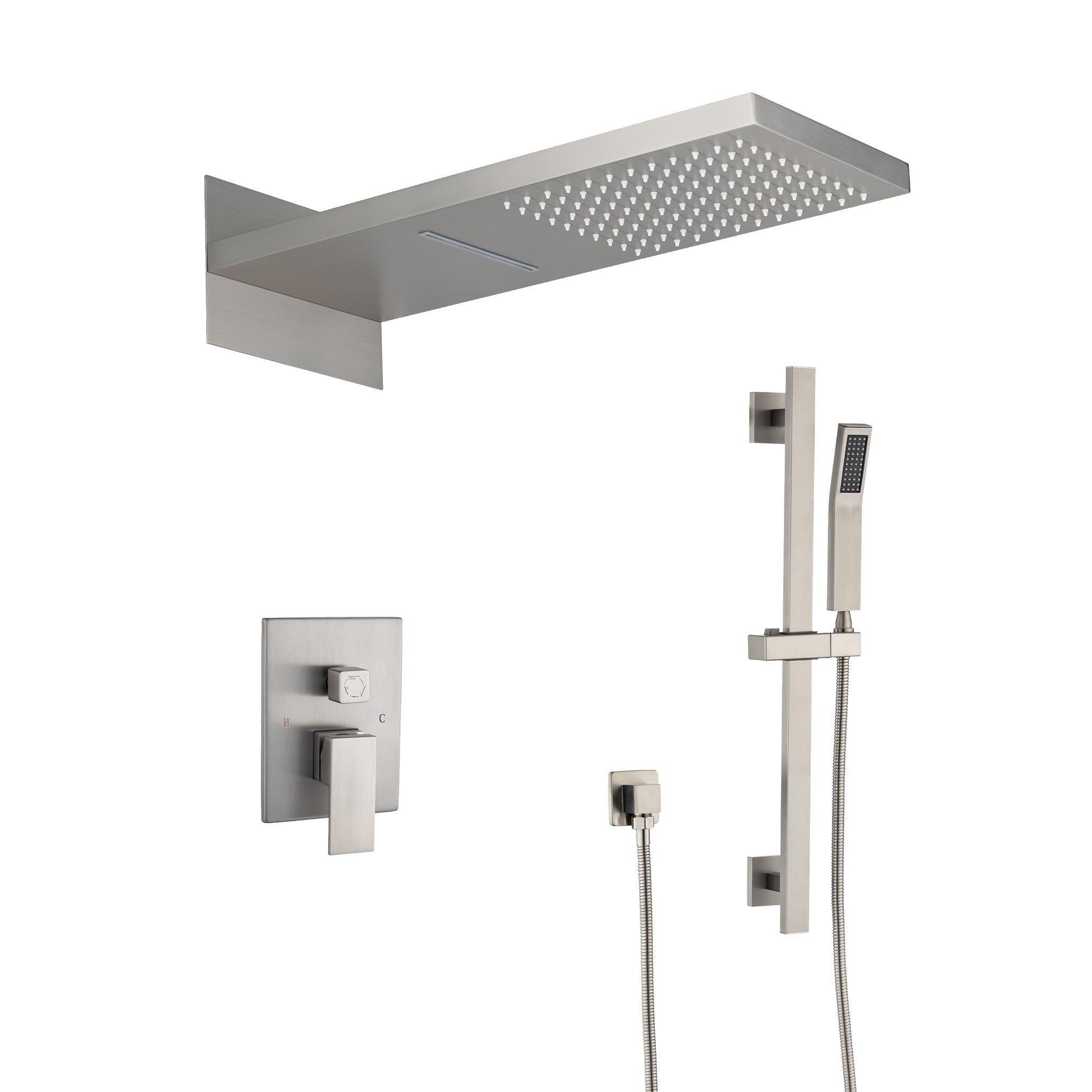 21.5" Rectangle 3-Way Wall-Mount Shower System with Rough-in Valve