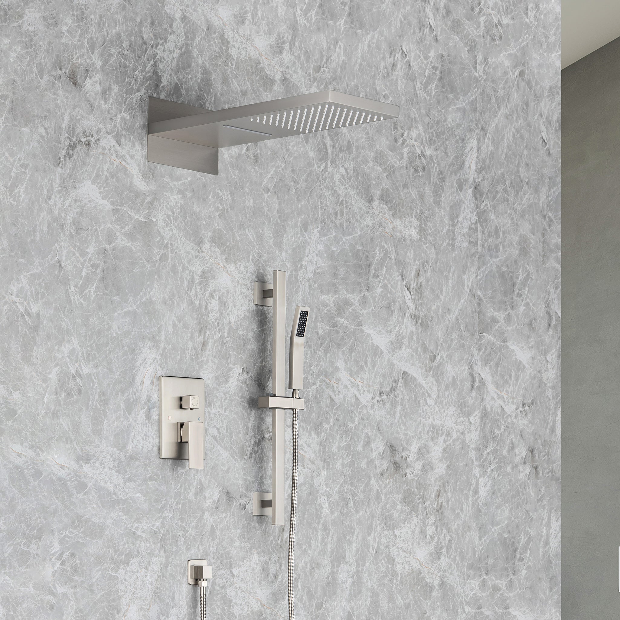 21.5" Rectangle 3-Way Wall-Mount Shower System with Rough-in Valve
