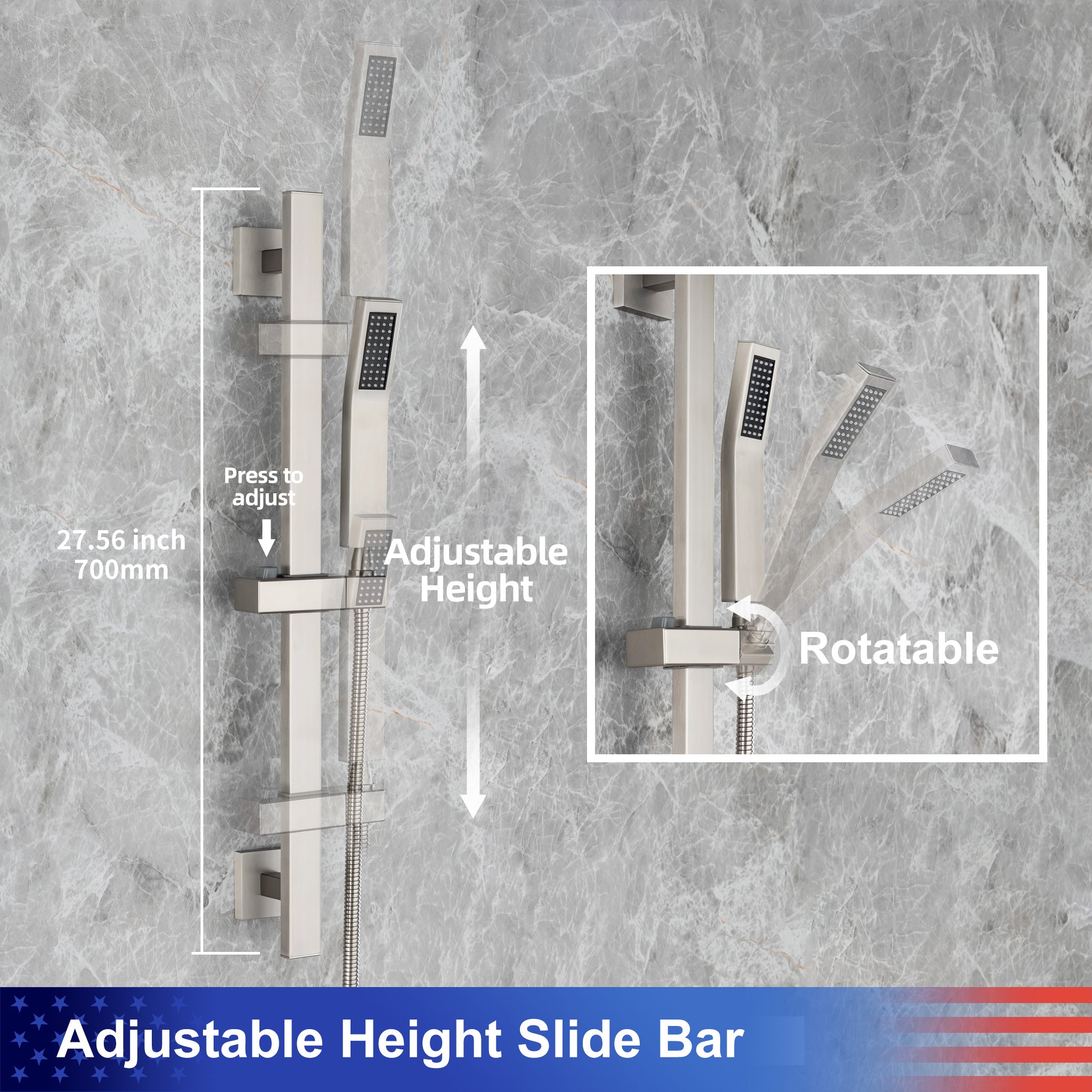 21.5" Rectangle 3-Way Wall-Mount Shower System with Rough-in Valve