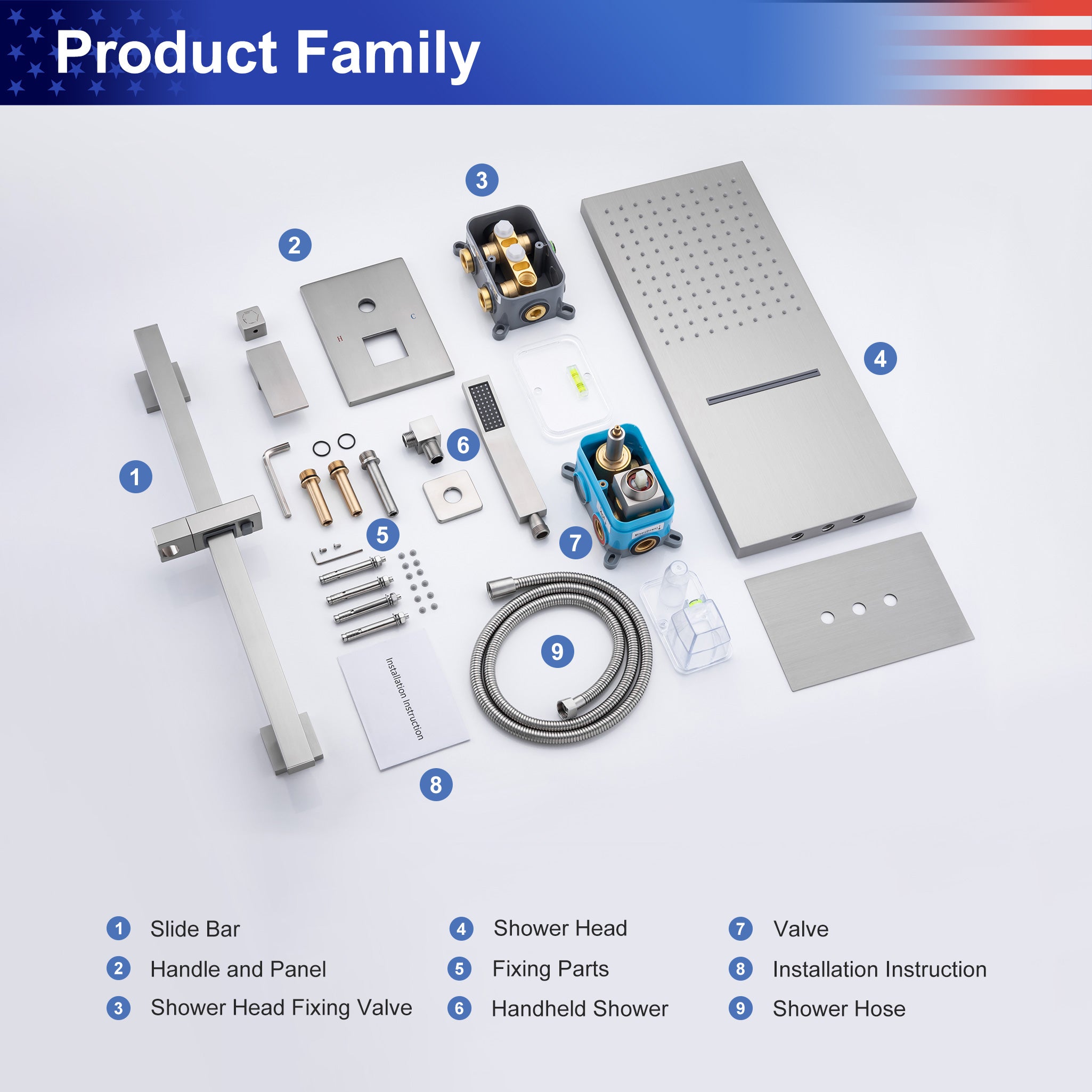 21.5" Rectangle 3-Way Wall-Mount Shower System with Rough-in Valve