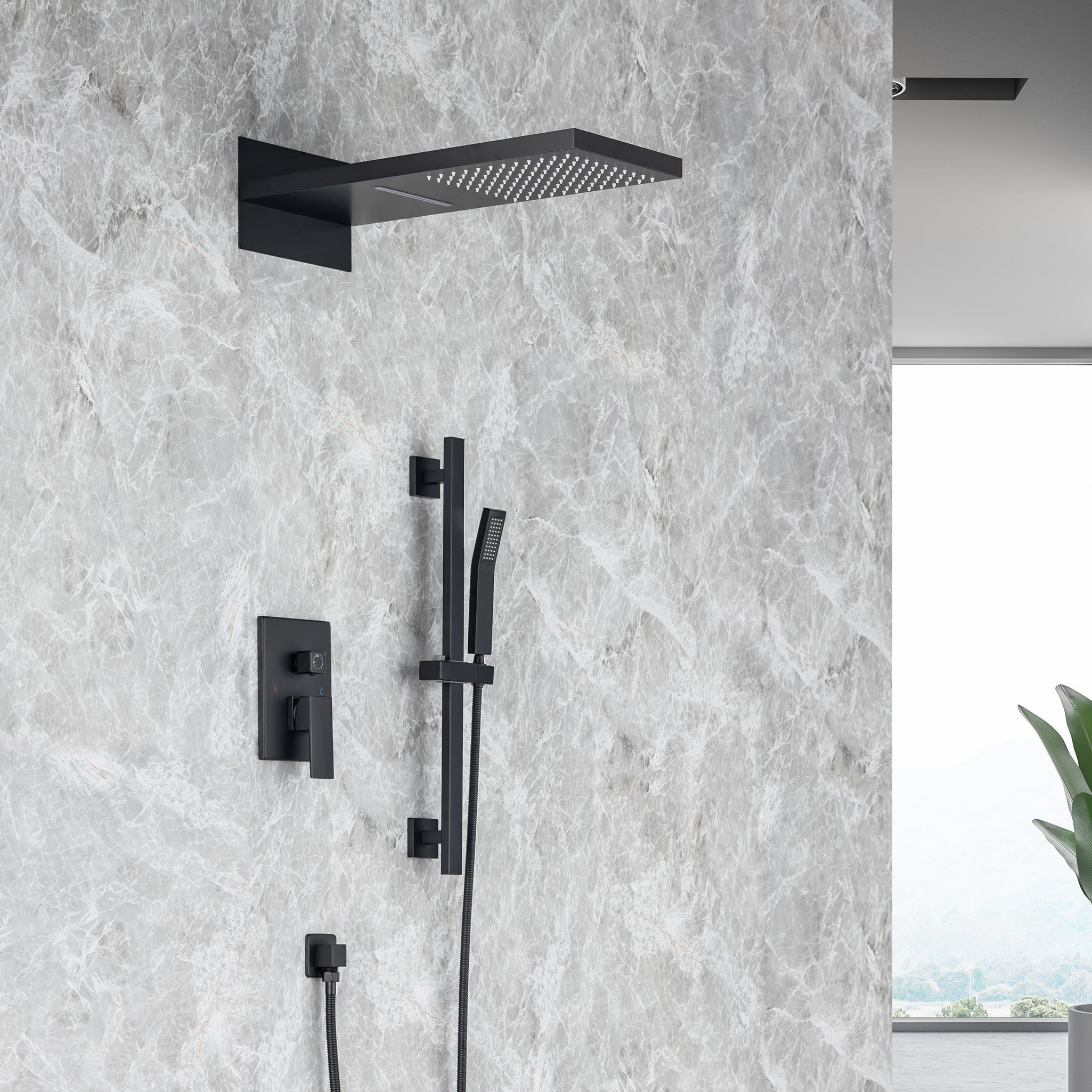 21.5" Rectangle 3-Way Wall-Mount Shower System with Rough-in Valve