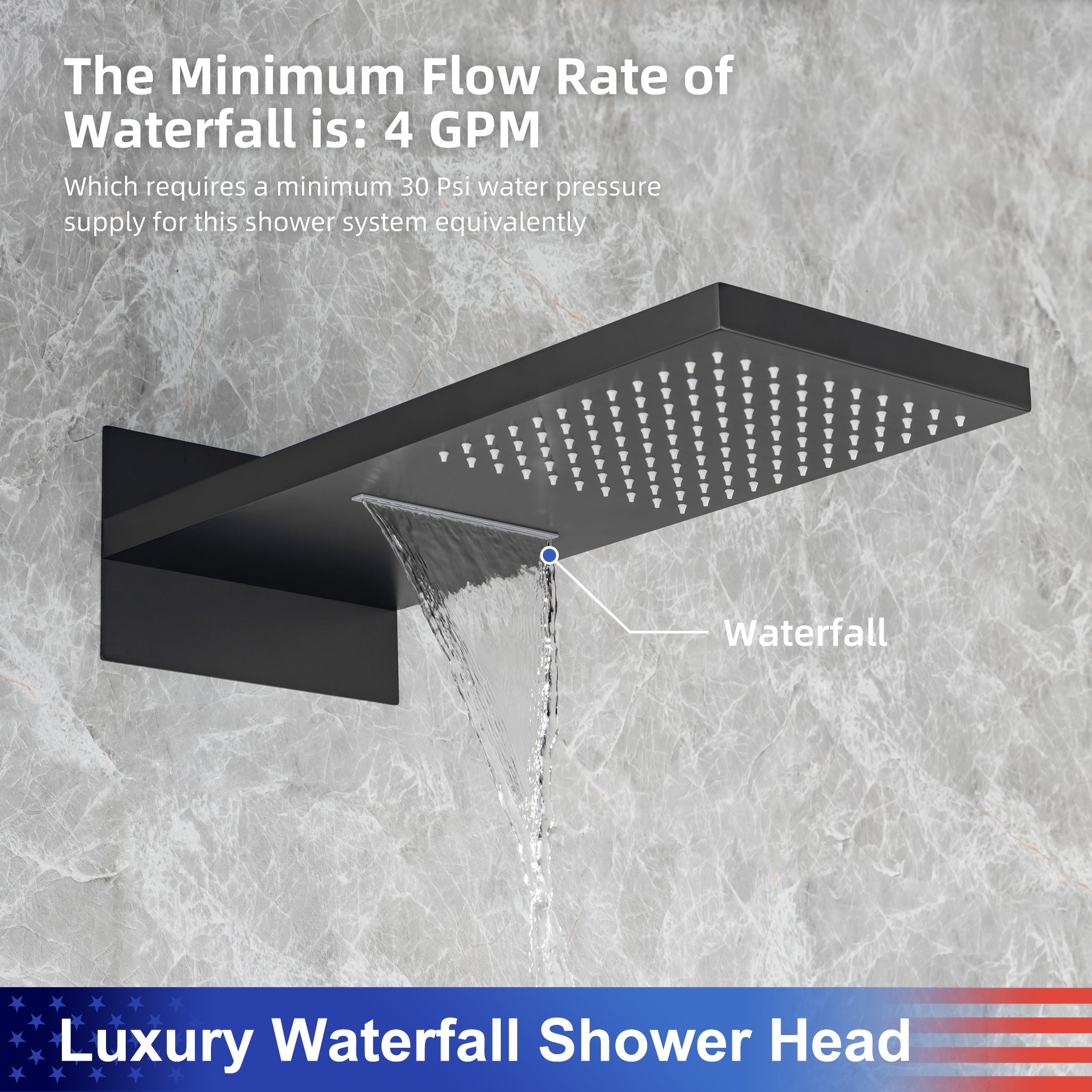 21.5" Rectangle 3-Way Wall-Mount Shower System with Rough-in Valve
