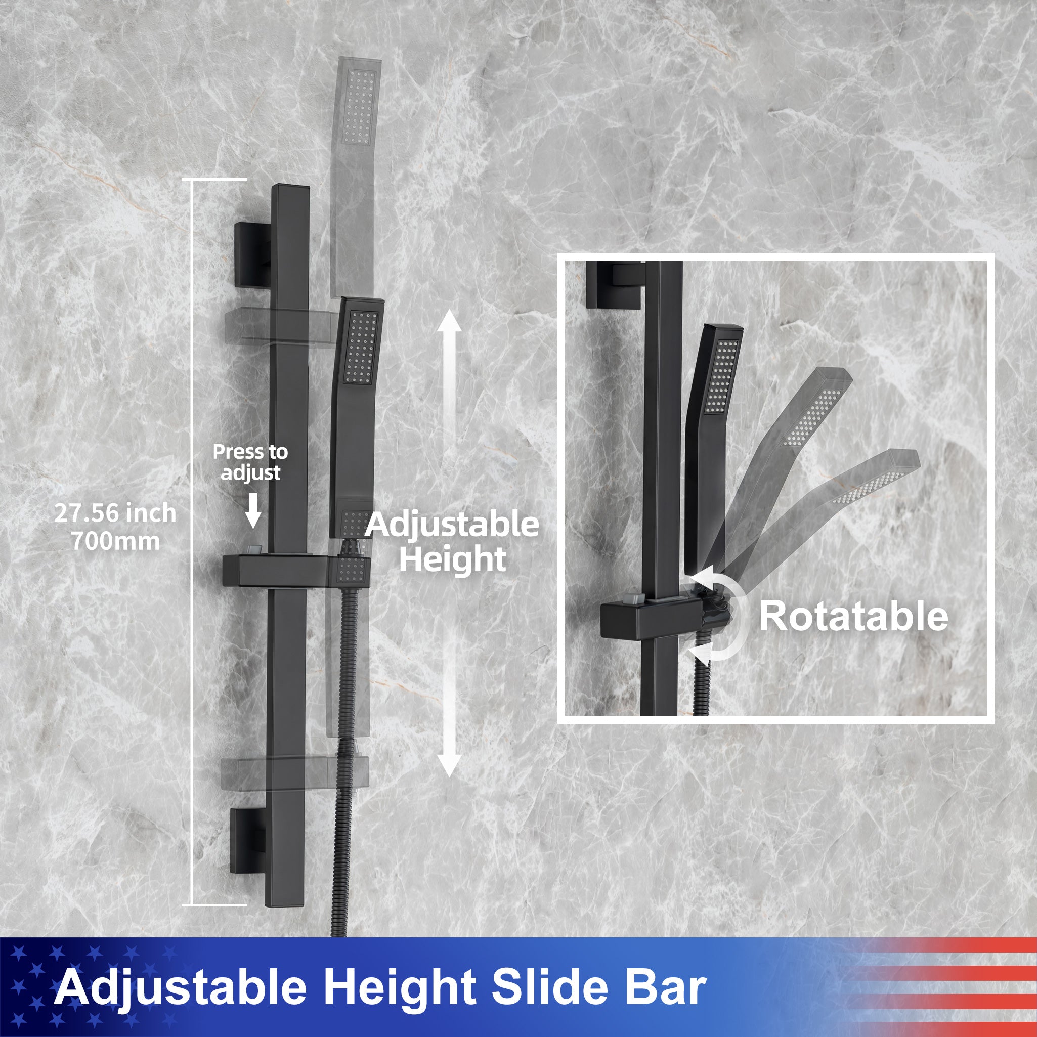 21.5" Rectangle 3-Way Wall-Mount Shower System with Rough-in Valve