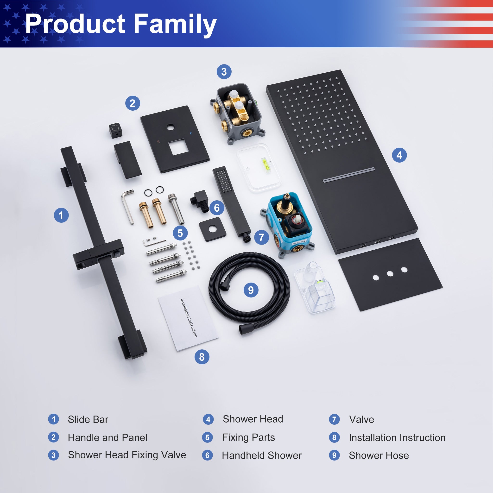 21.5" Rectangle 3-Way Wall-Mount Shower System with Rough-in Valve
