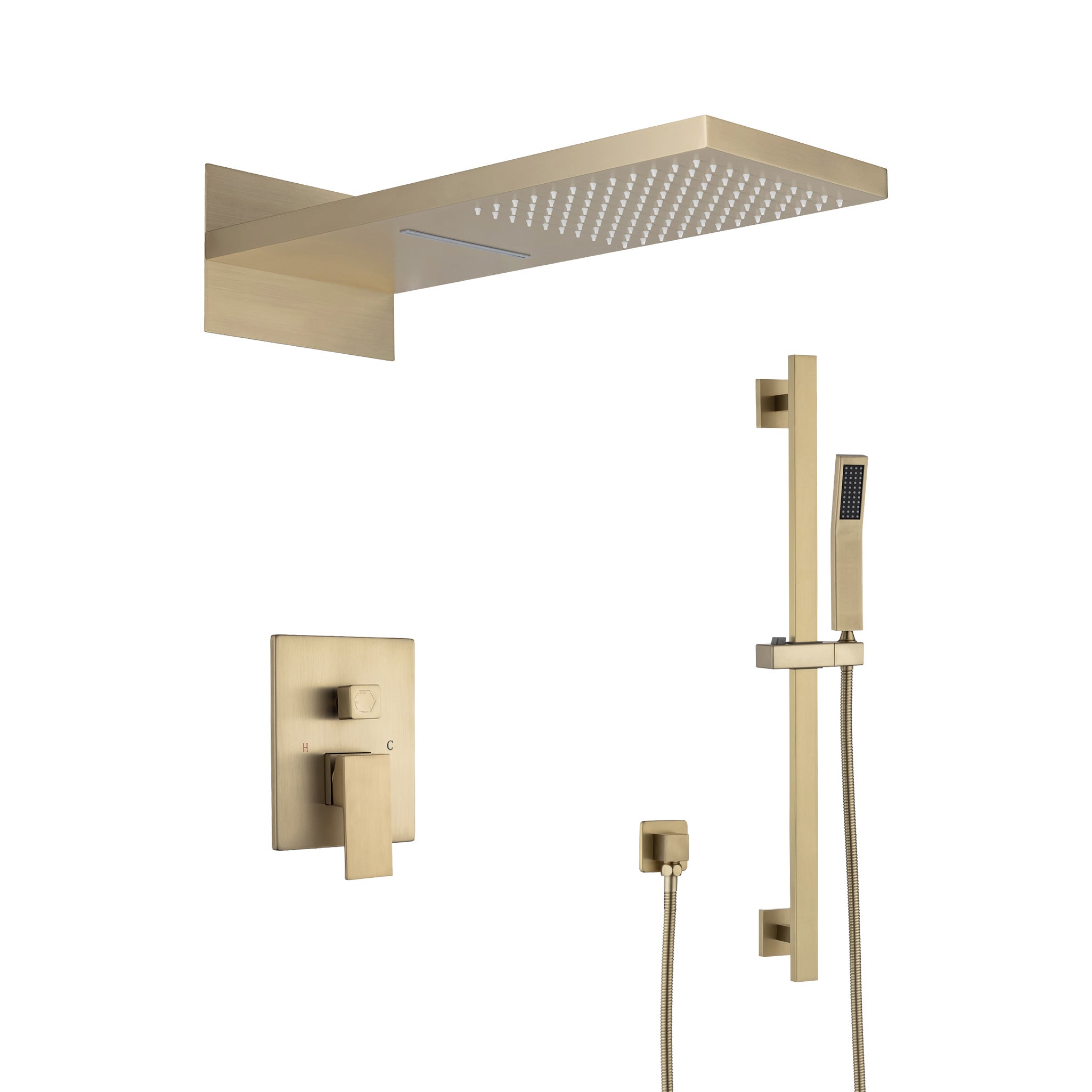 21.5" Rectangle 3-Way Wall-Mount Shower System with Rough-in Valve