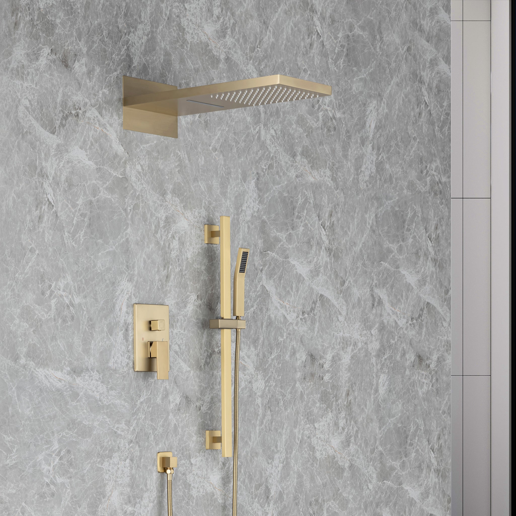 21.5" Rectangle 3-Way Wall-Mount Shower System with Rough-in Valve