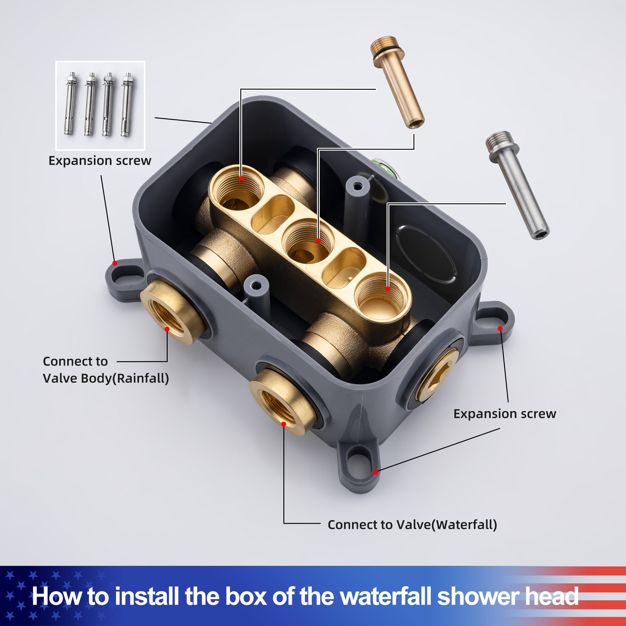 21.5" Rectangle 3-Way Wall-Mount Shower System with Rough-in Valve