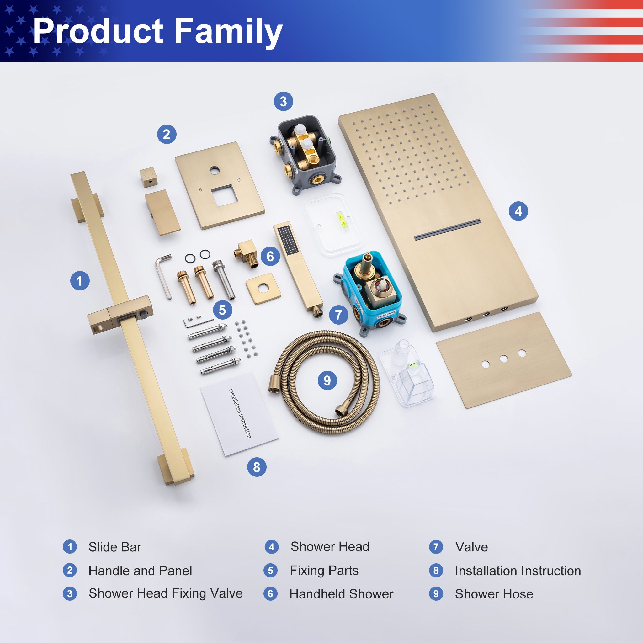 21.5" Rectangle 3-Way Wall-Mount Shower System with Rough-in Valve