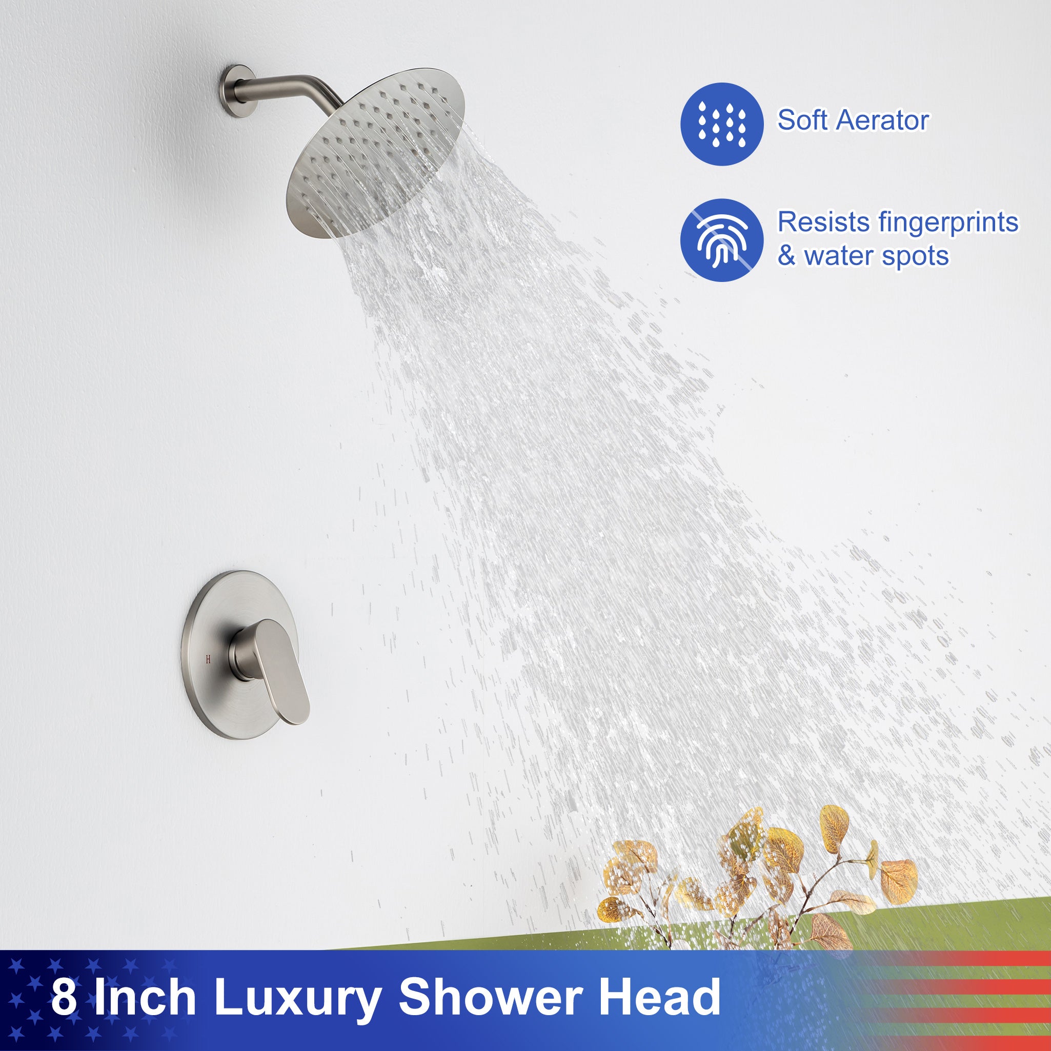 8-inch shower head, dual-direction wall-mounted round shower faucet with pre-installed valve, model RX94101