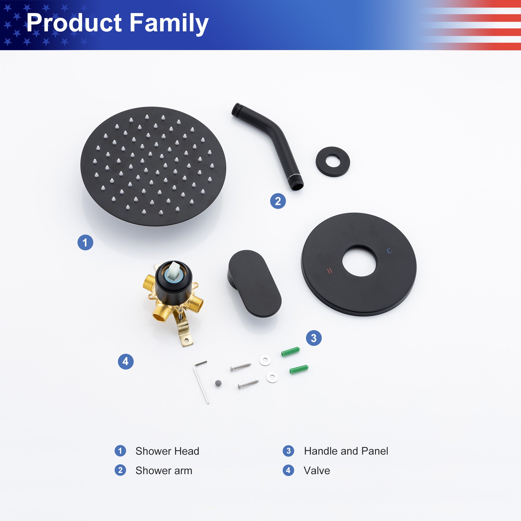 8-inch shower head, dual-direction wall-mounted round shower faucet with pre-installed valve, model RX94101