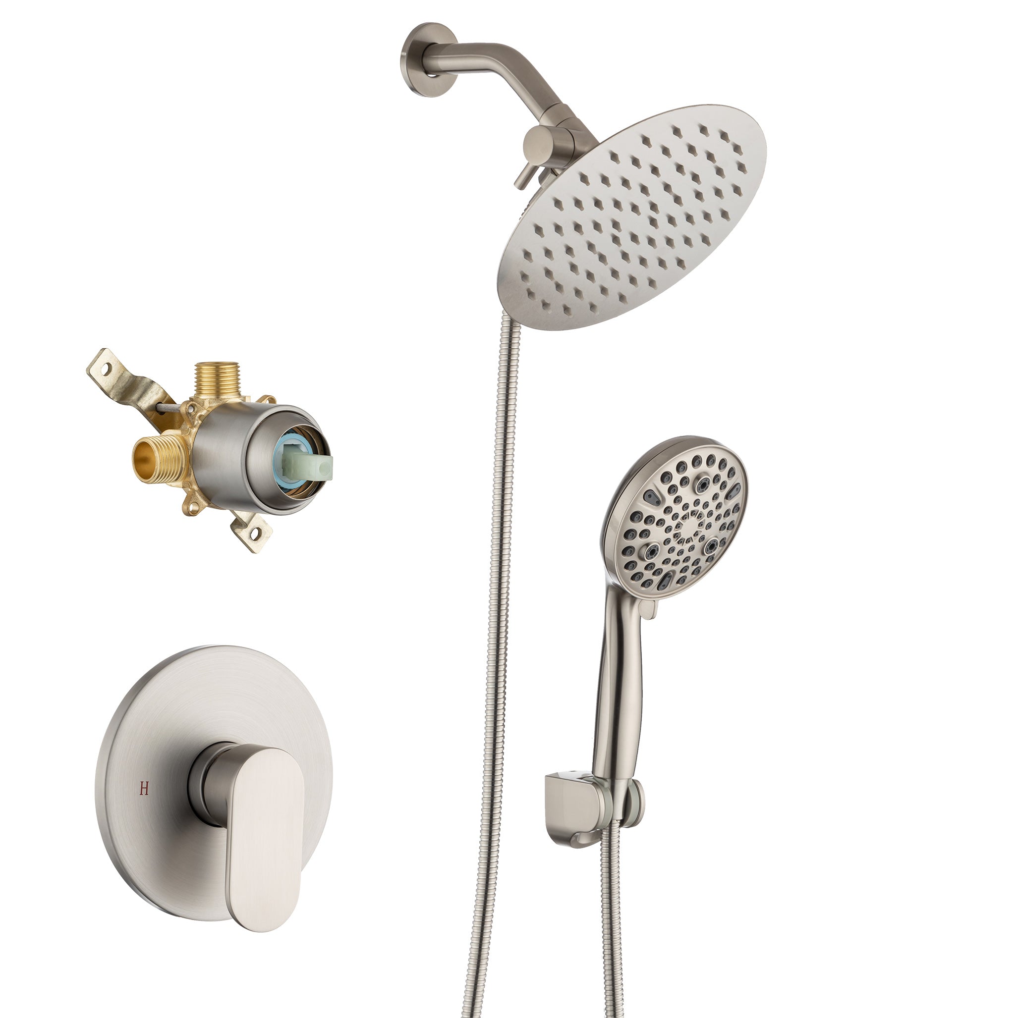 8-inch shower head, dual-direction wall-mounted round shower faucet with pre-installed valve, model RX94102