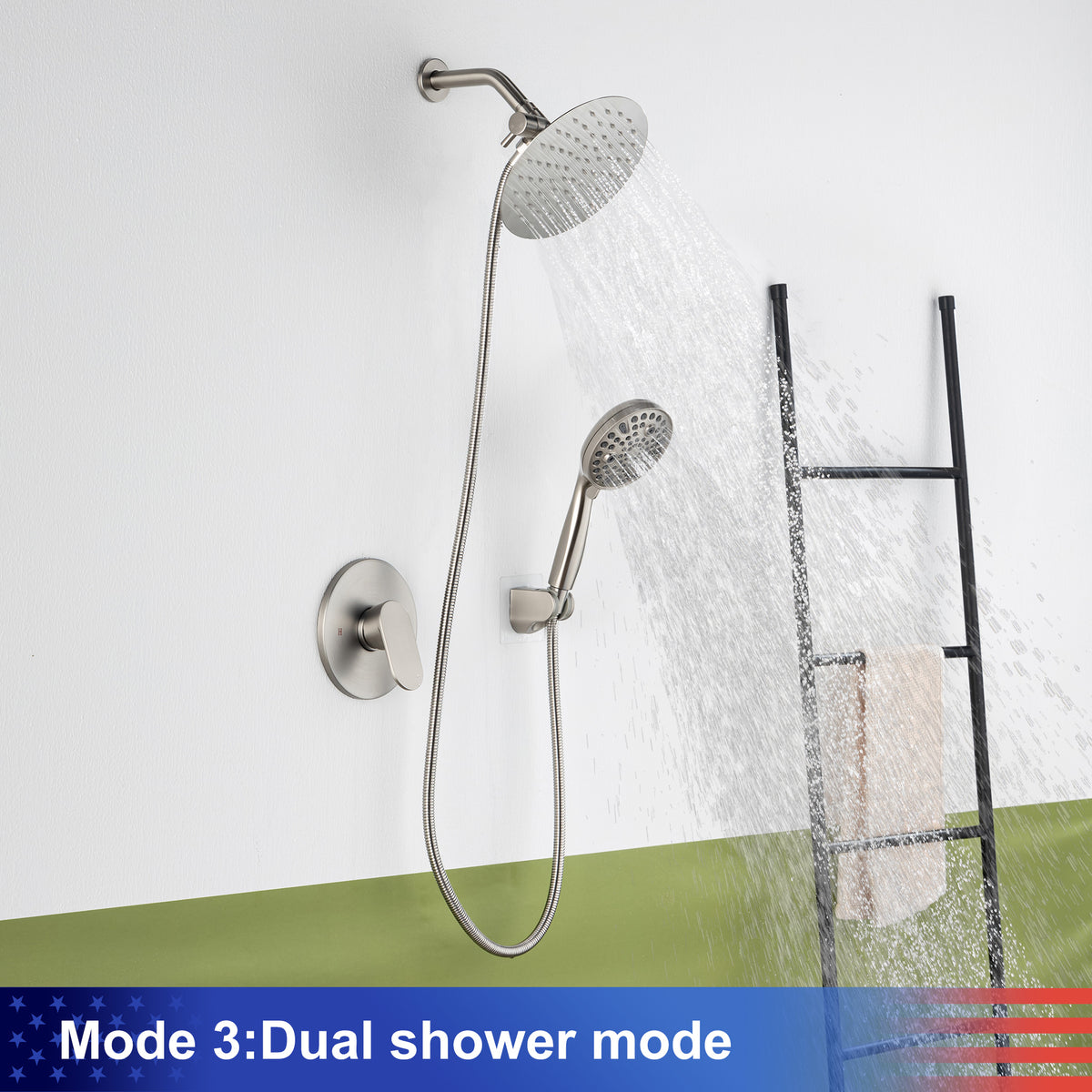 RAINLEX 8" Round 2-Way Wall-Mount Shower System with Pre-Installed Valve