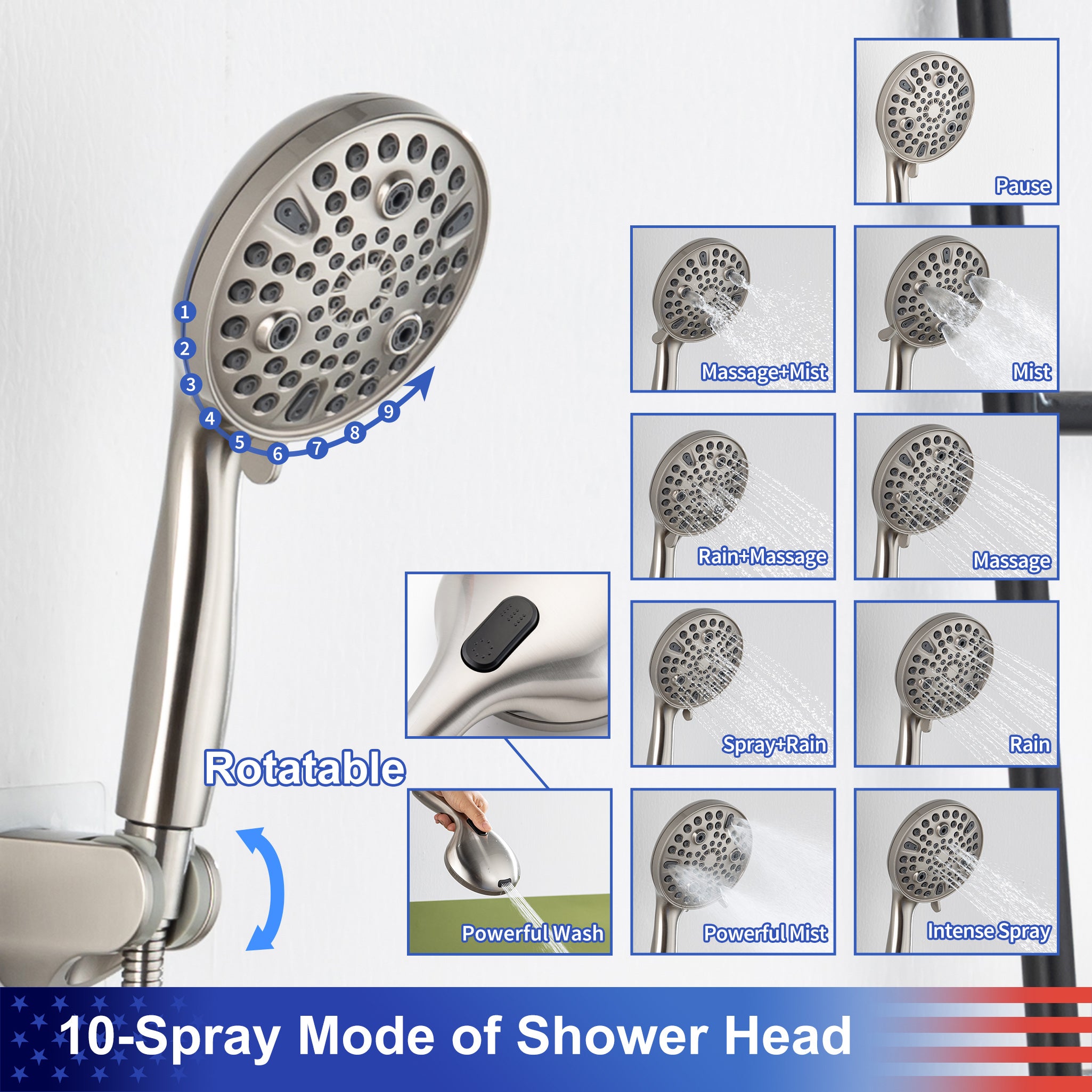 8-inch shower head, dual-direction wall-mounted round shower faucet with pre-installed valve, model RX94102