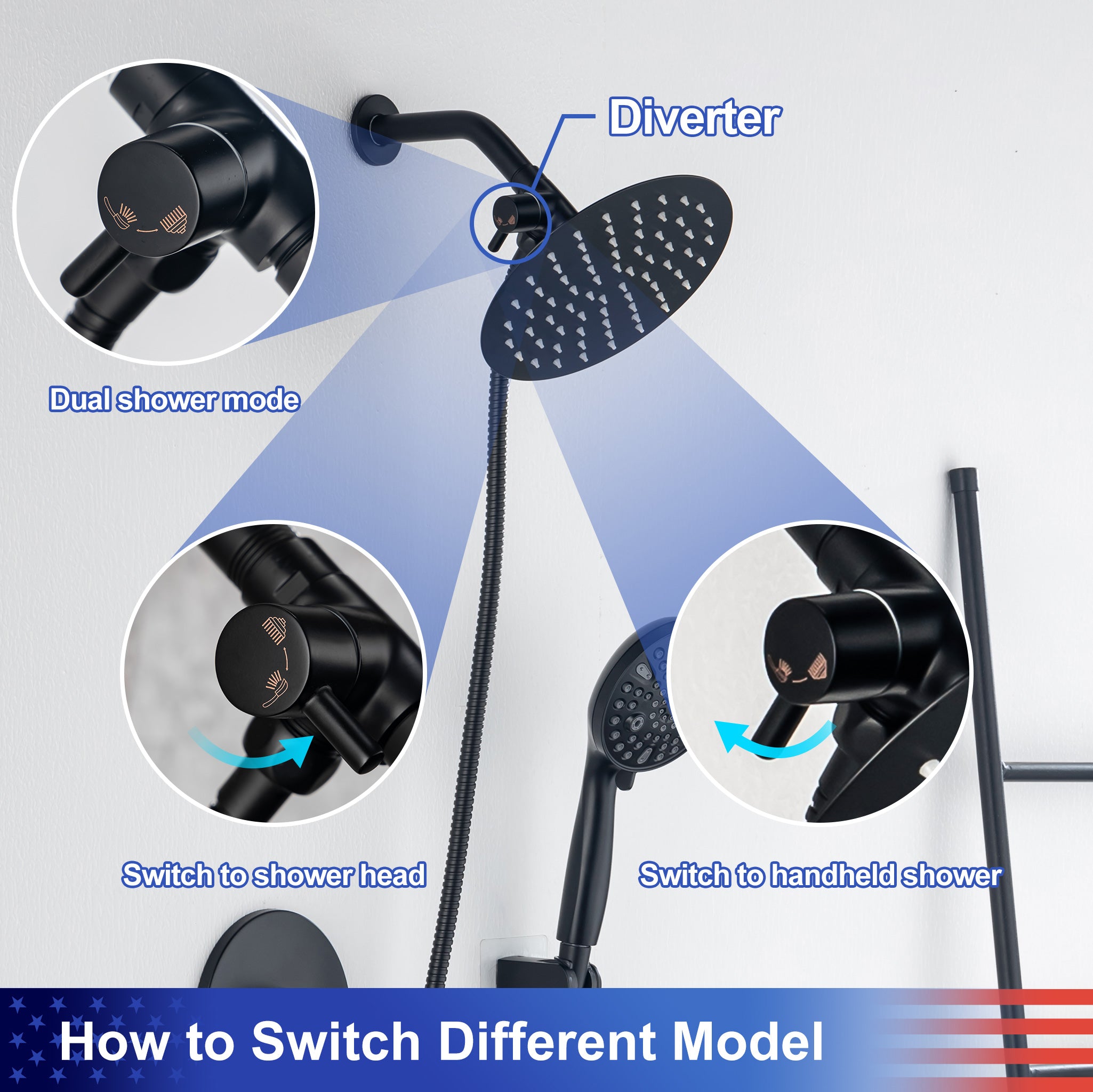 8-inch shower head, dual-direction wall-mounted round shower faucet with pre-installed valve, model RX94102