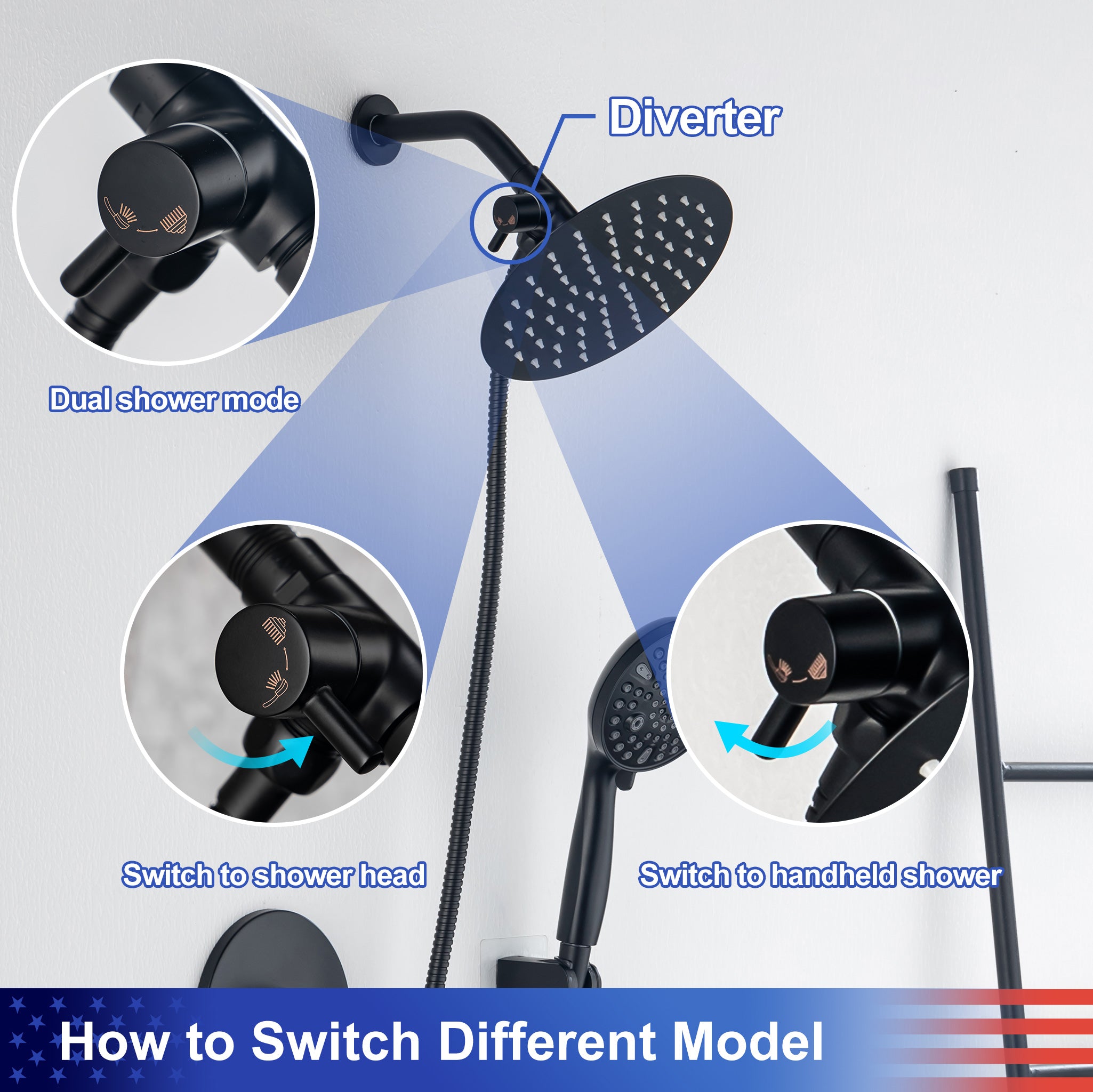 8-inch shower head, dual-direction wall-mounted round shower faucet with pre-installed valve, model RX94102