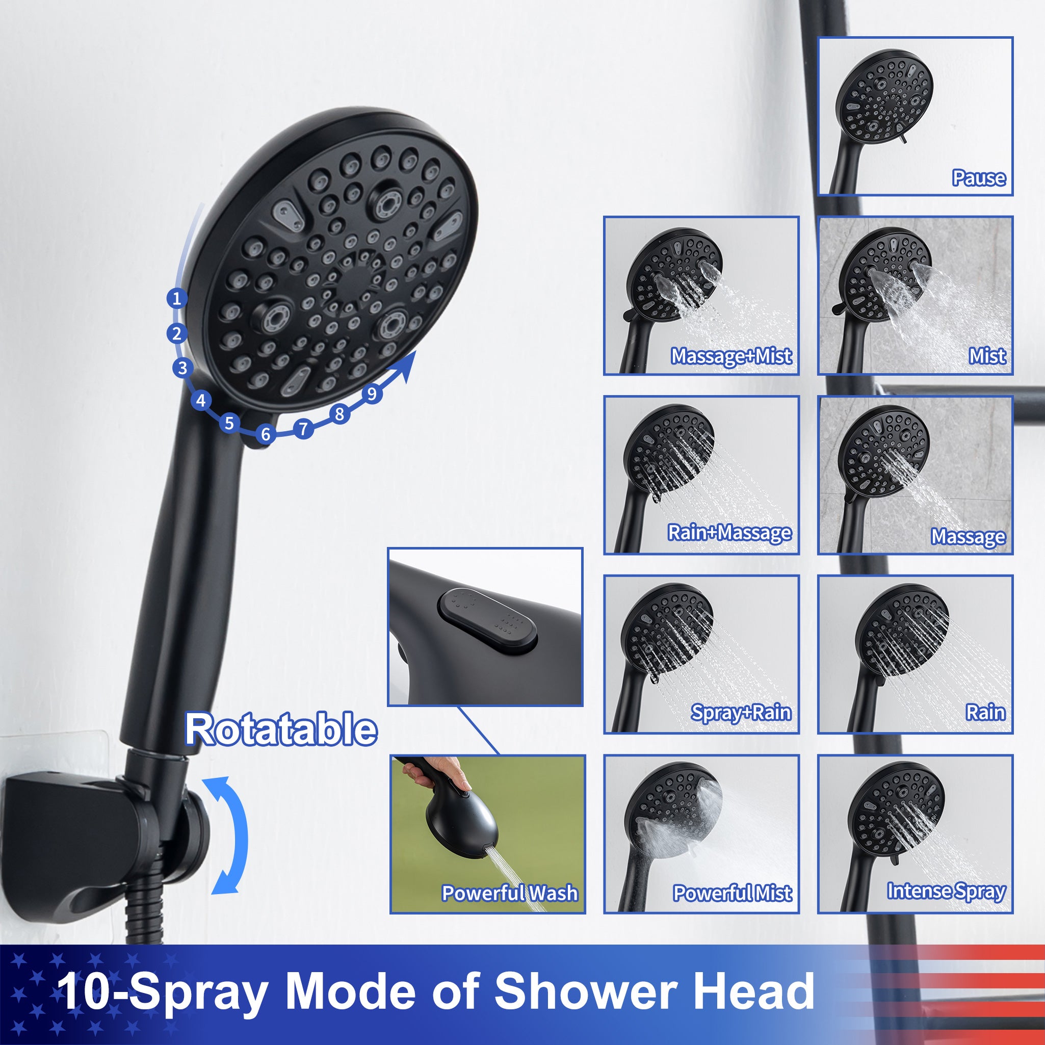 8-inch shower head, dual-direction wall-mounted round shower faucet with pre-installed valve, model RX94102