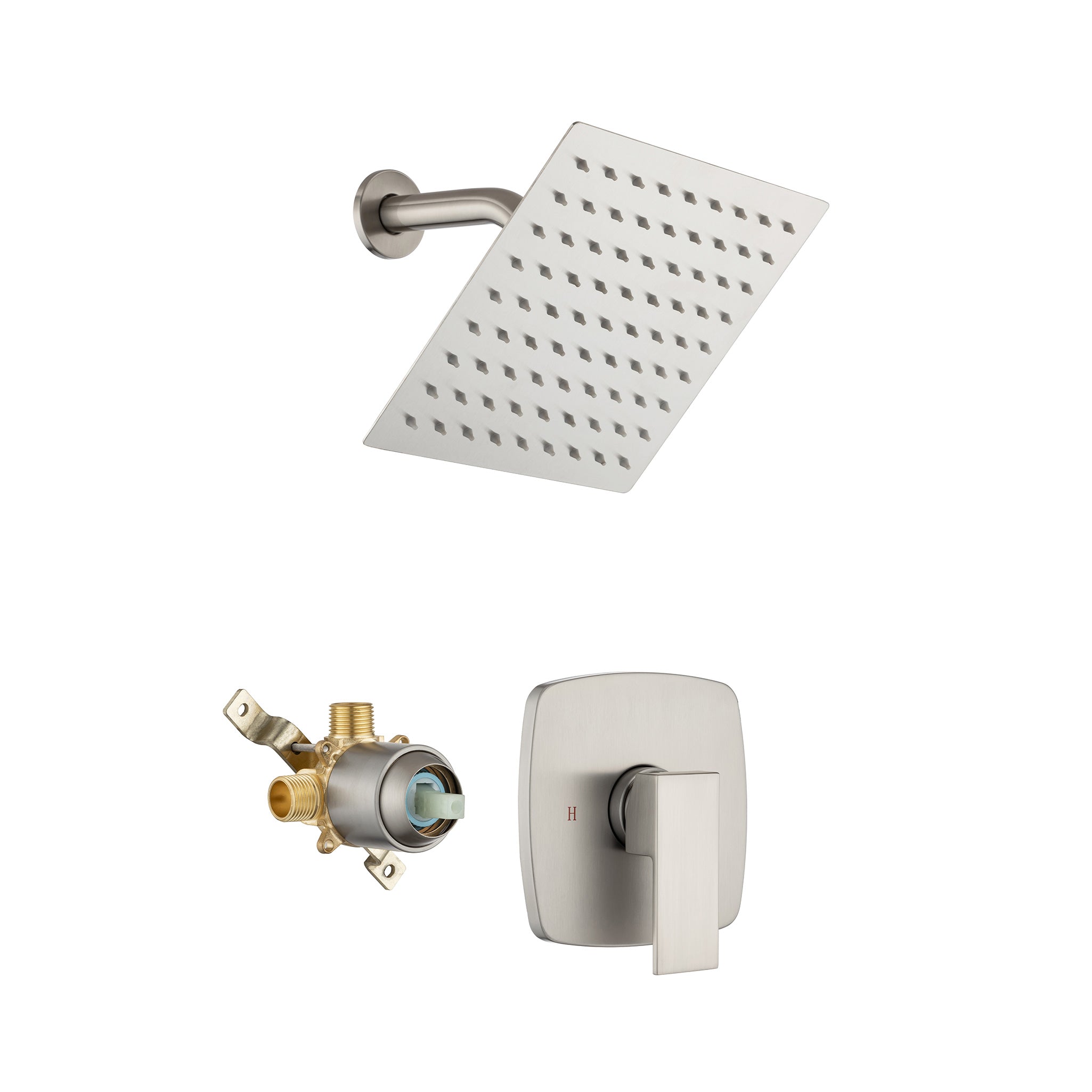 Système de douche complet carré de 8 po avec robinet d'installation brute RX94201