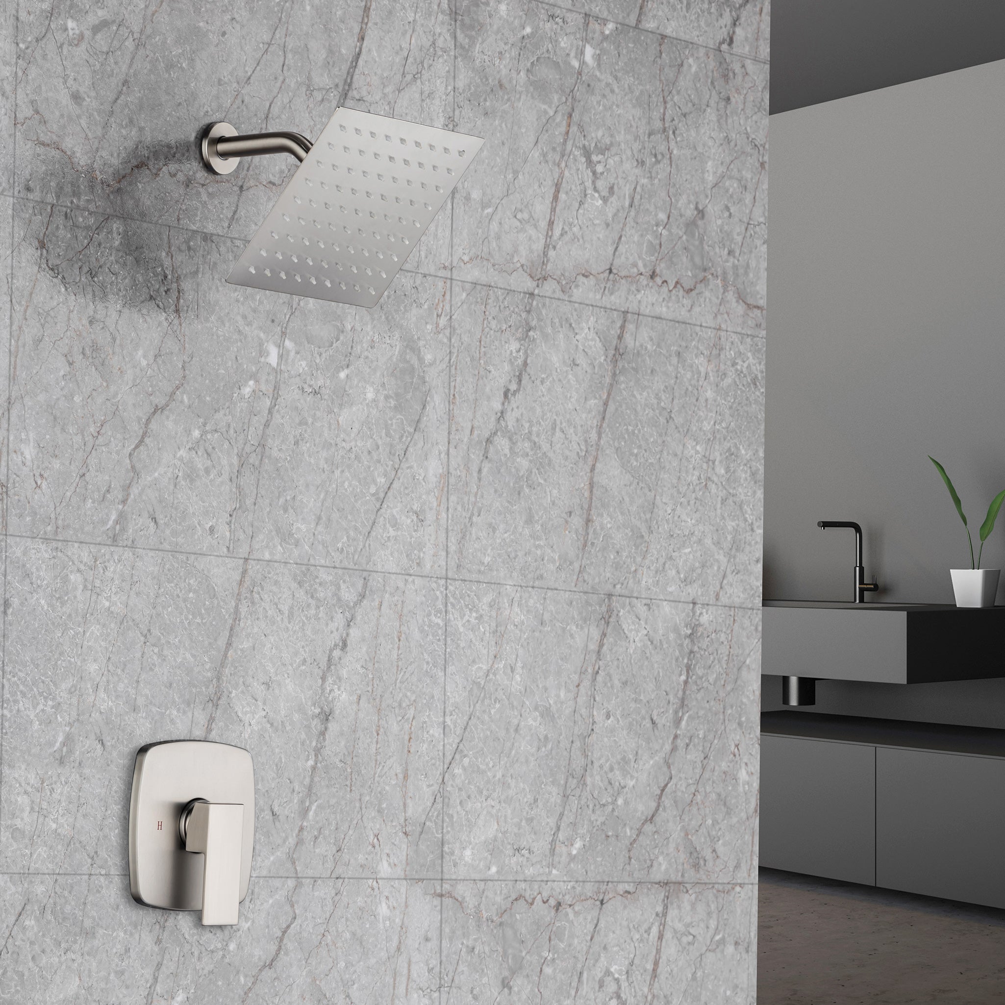8" Square Wall-Mount Complete Shower System with Rough-in Valve