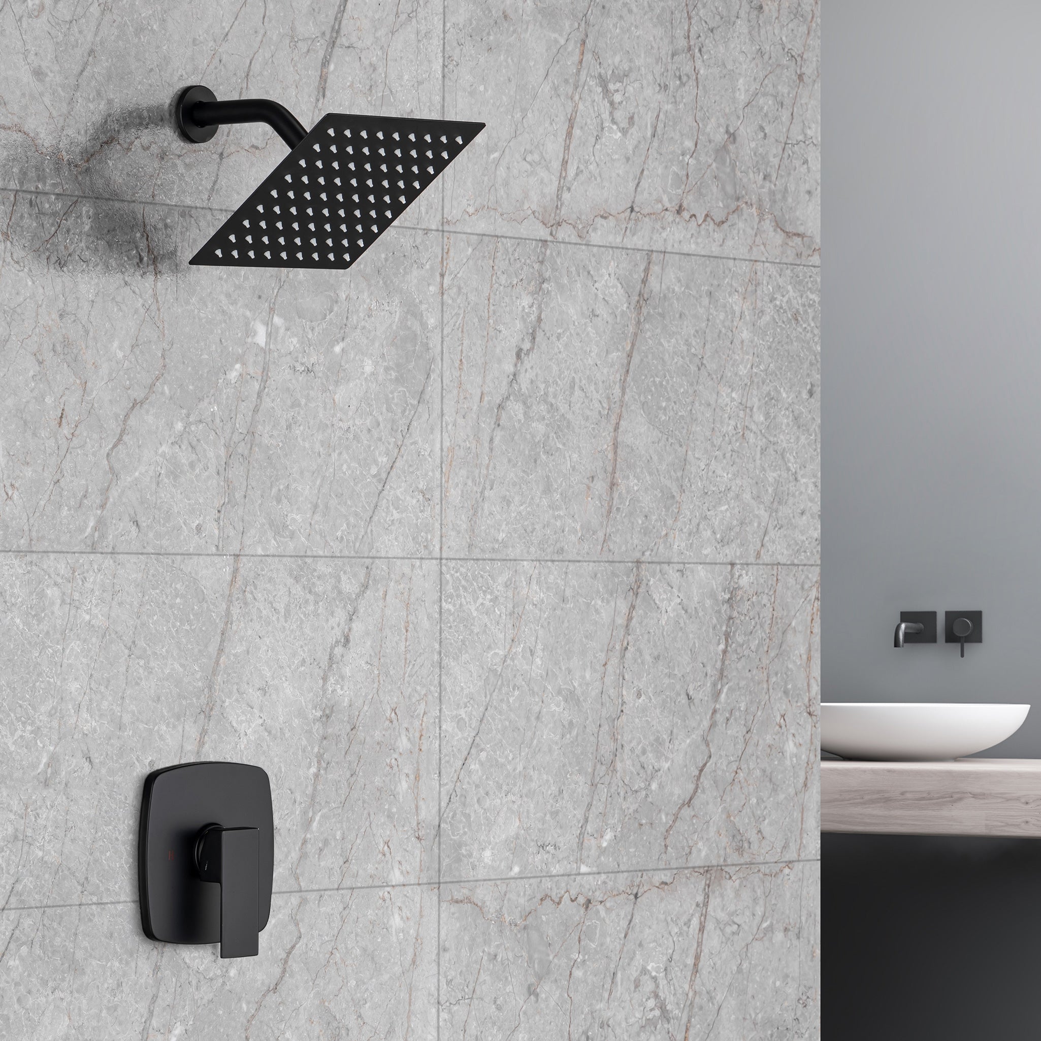 Système de douche complet carré de 8 po avec robinet d'installation brute RX94201