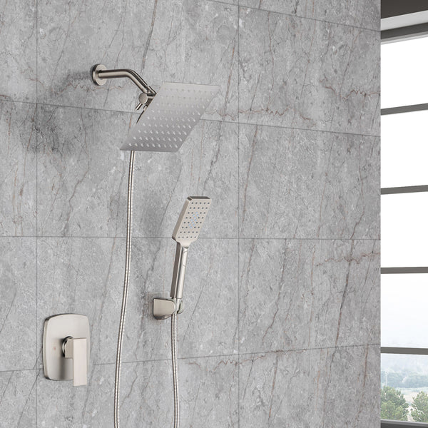 Pommeau de douche carré à 2 voies de 8 po avec robinet de raccordement au mur RX94202