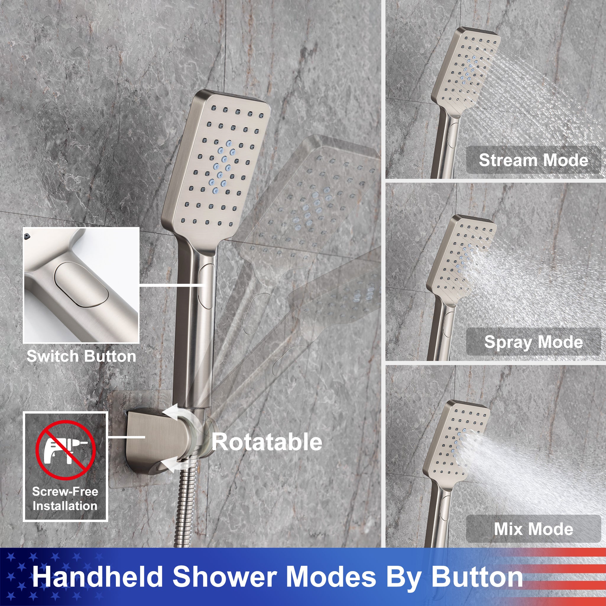 Pommeau de douche carré à 2 voies de 8 po avec robinet de raccordement au mur RX94202