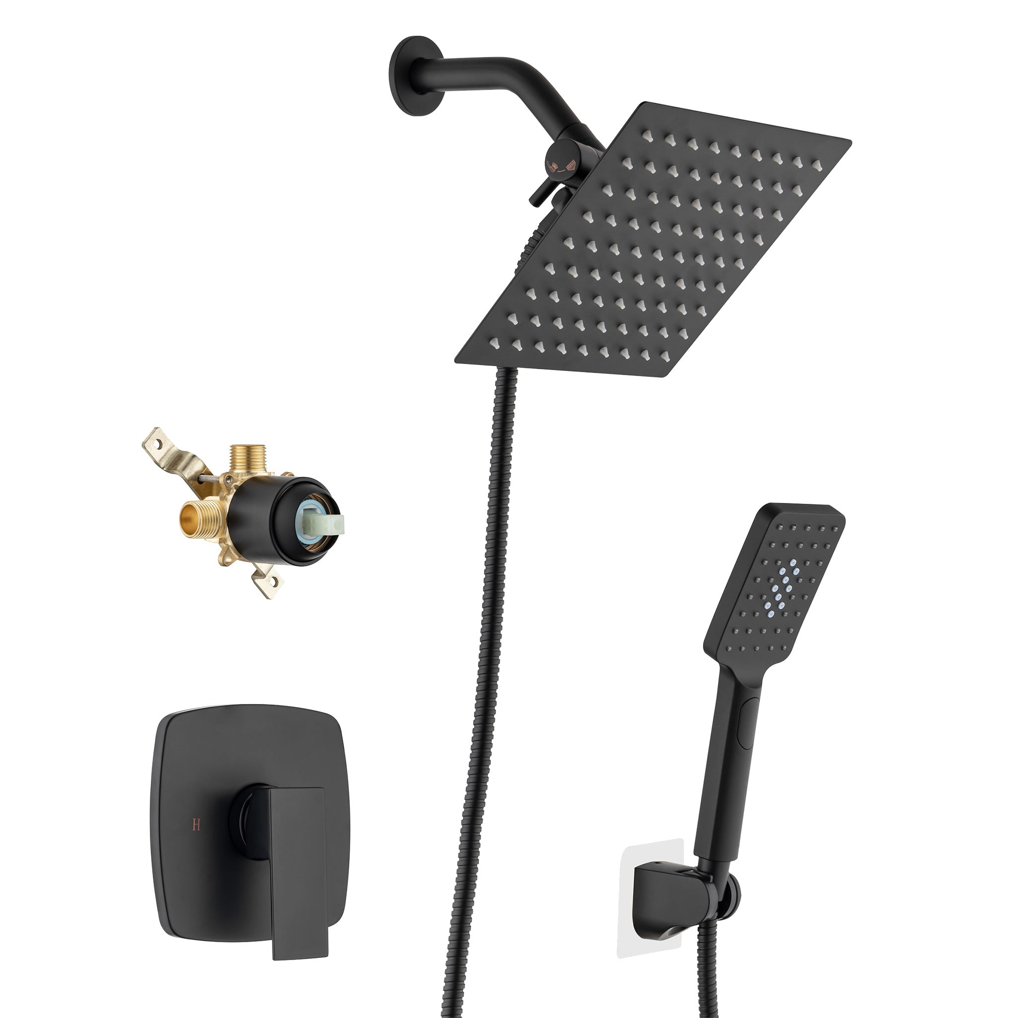 Pommeau de douche carré à 2 voies de 8 po avec robinet de raccordement au mur RX94202