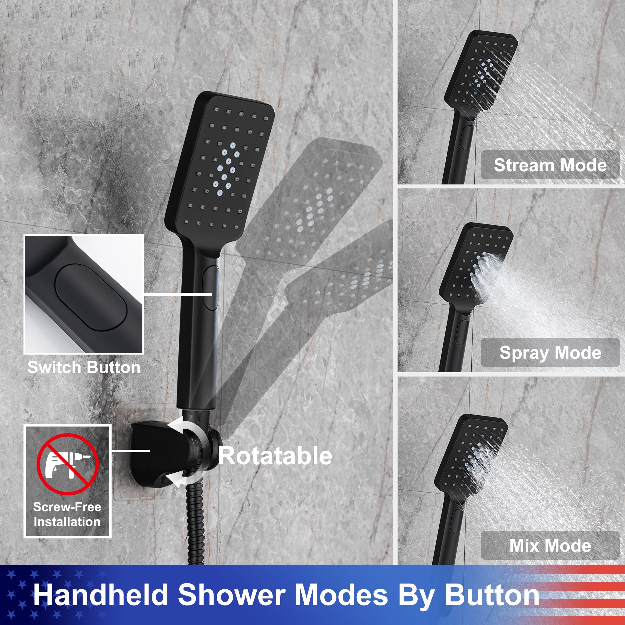 Pommeau de douche carré à 2 voies de 8 po avec robinet de raccordement au mur RX94202