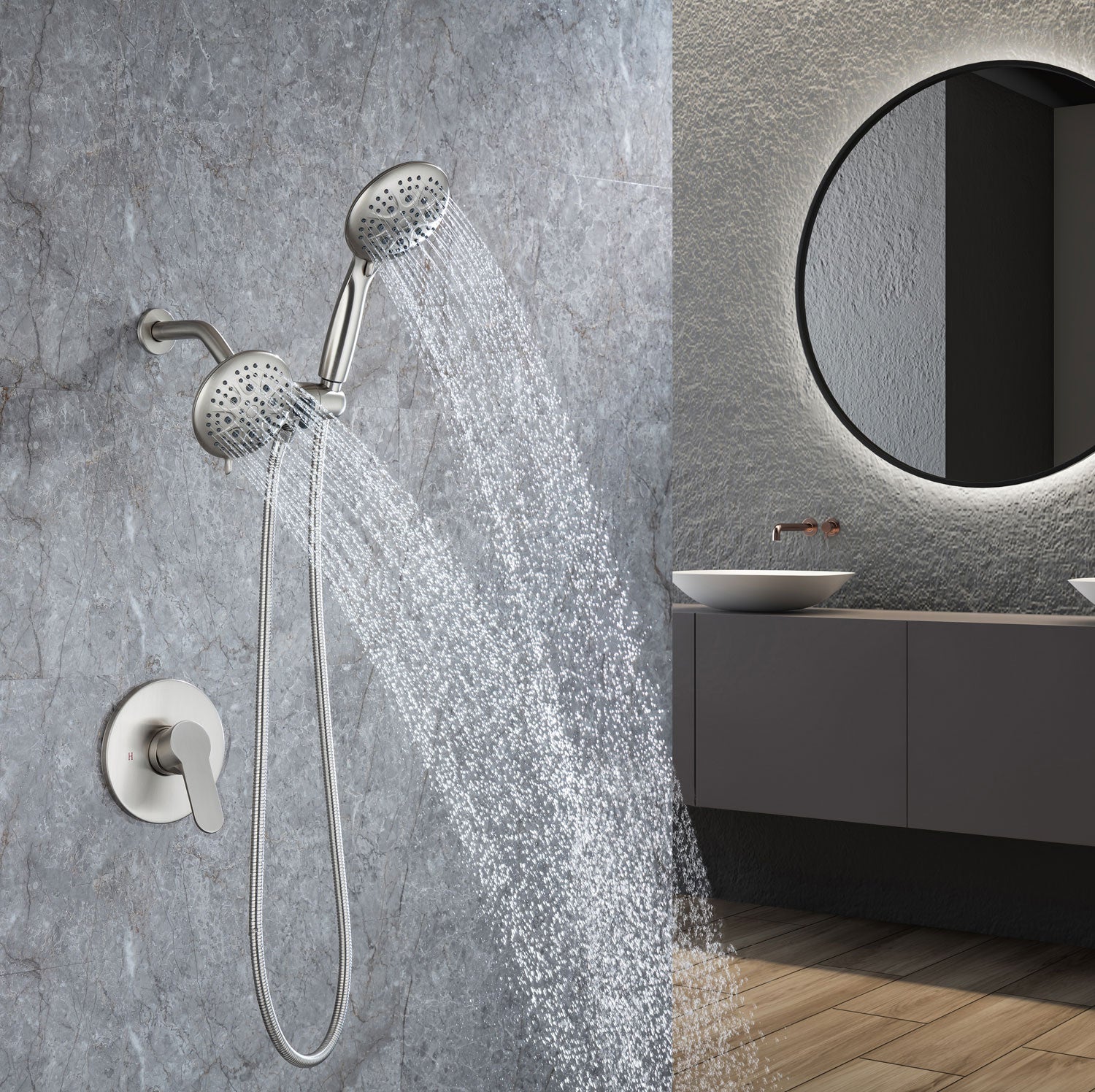 Pommeau de douche multifonction double à effet pluie à 3 voies avec valve brute RX96106